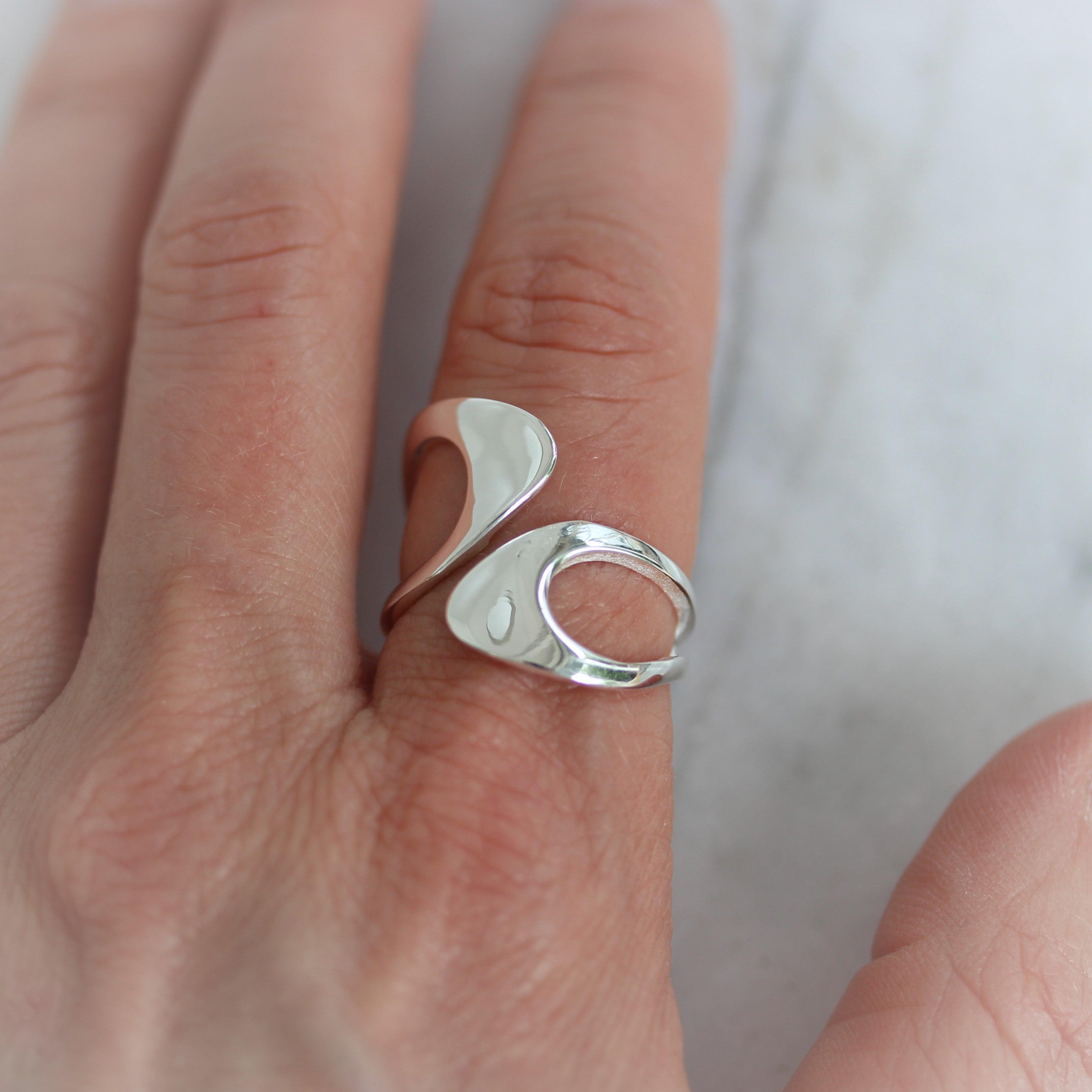 Sterling Silver Modern Contemporary Asymmetrical Cut Out Adjustable Ring - STERLING SILVER DESIGNS