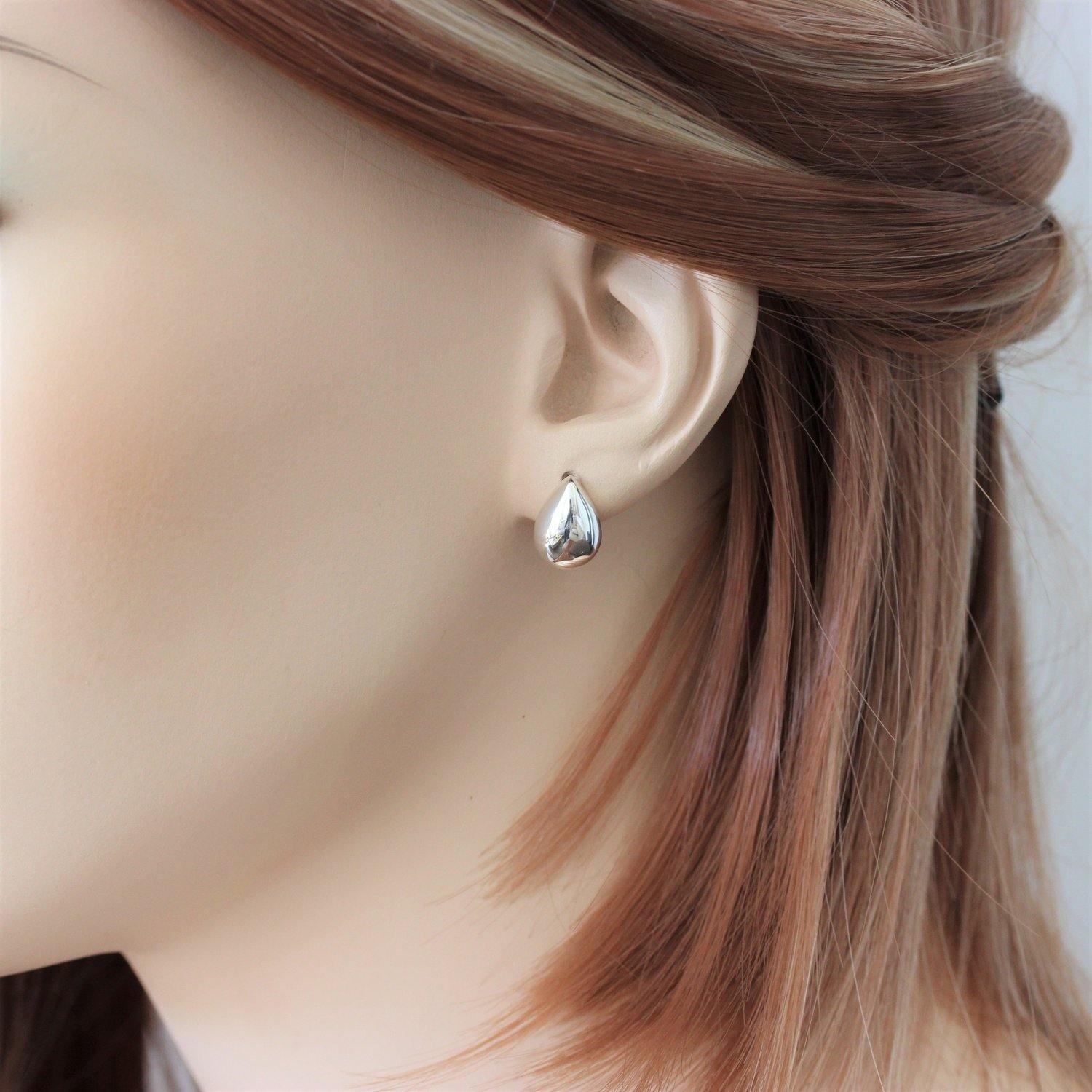 Sterling Silver Teardrop Pear Shape Modern Stud Earrings - STERLING SILVER DESIGNS