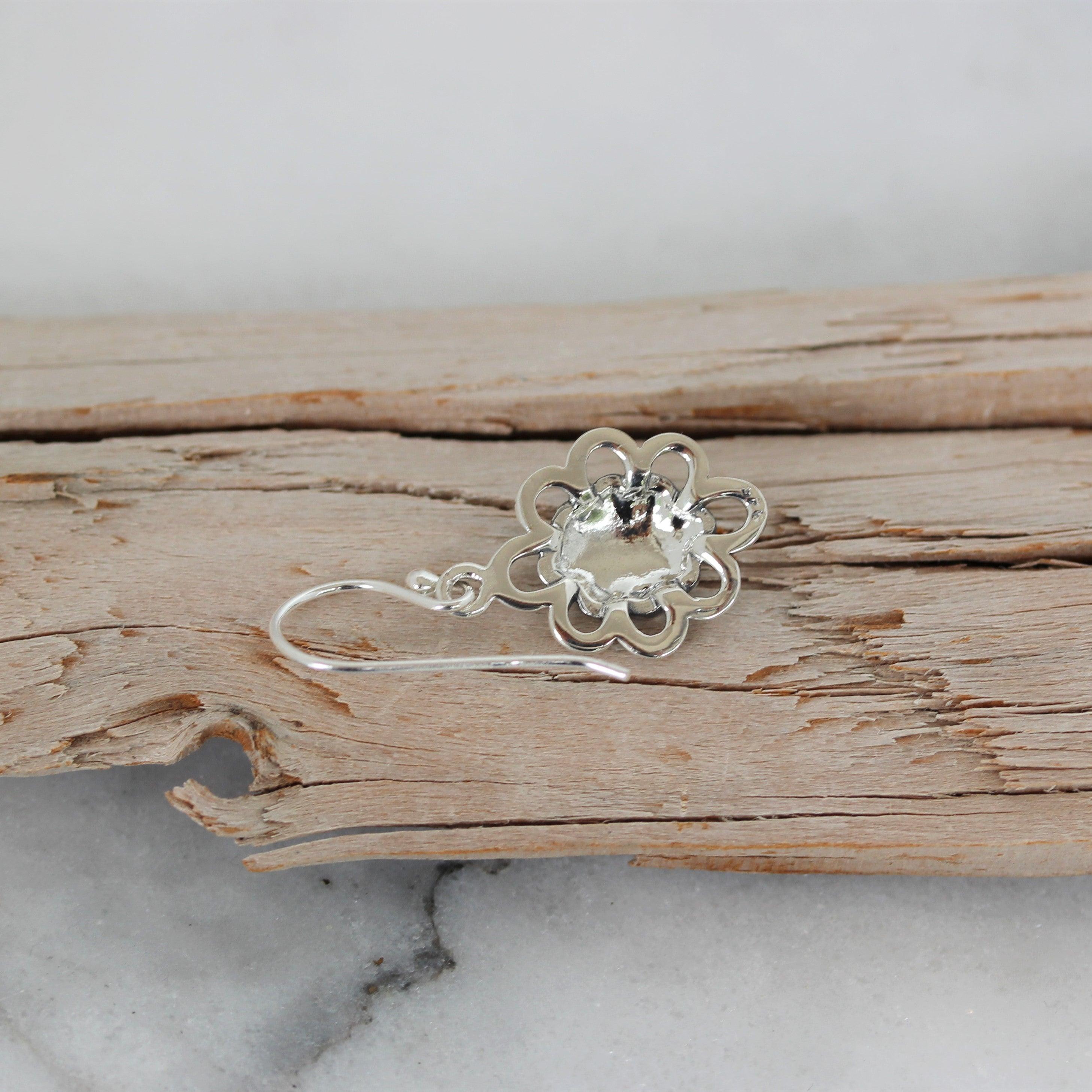 Sterling Silver Marcasite Flower Hook Drop Dangle Earrings - STERLING SILVER DESIGNS