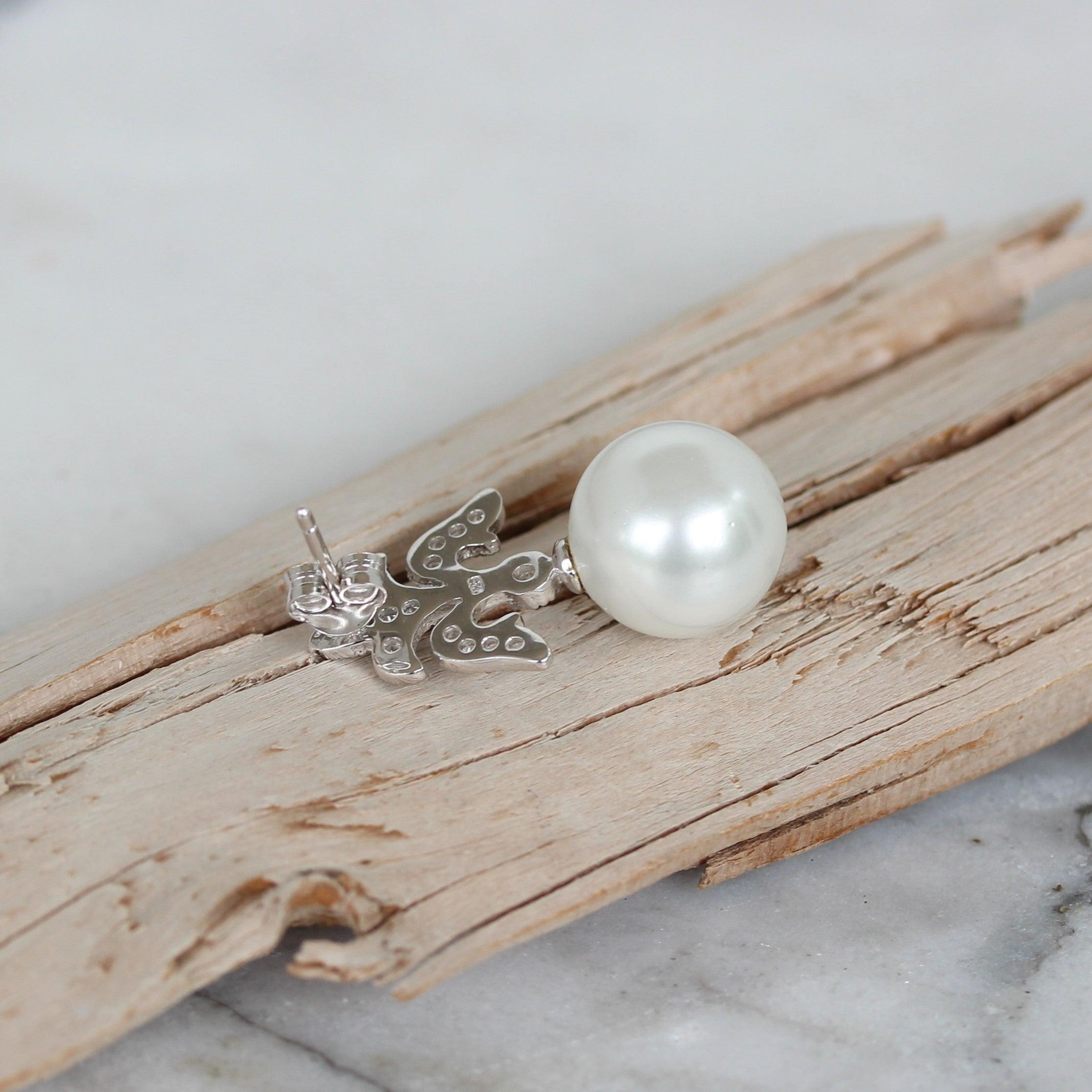 Sterling Silver Vintage Inspired Pearl & CZ Bridal Drop Earrings - STERLING SILVER DESIGNS
