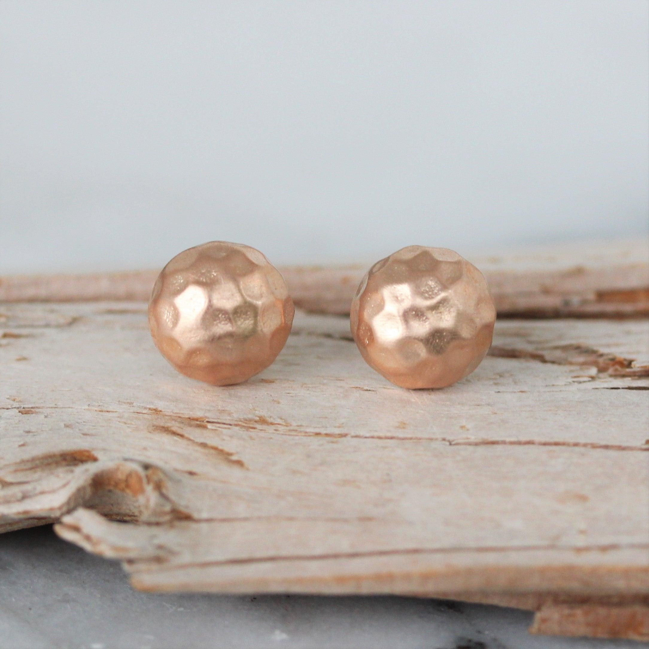 Sterling Silver 8mm Rose Gold Plated Matte Hammered Dome Stud Earrings - STERLING SILVER DESIGNS