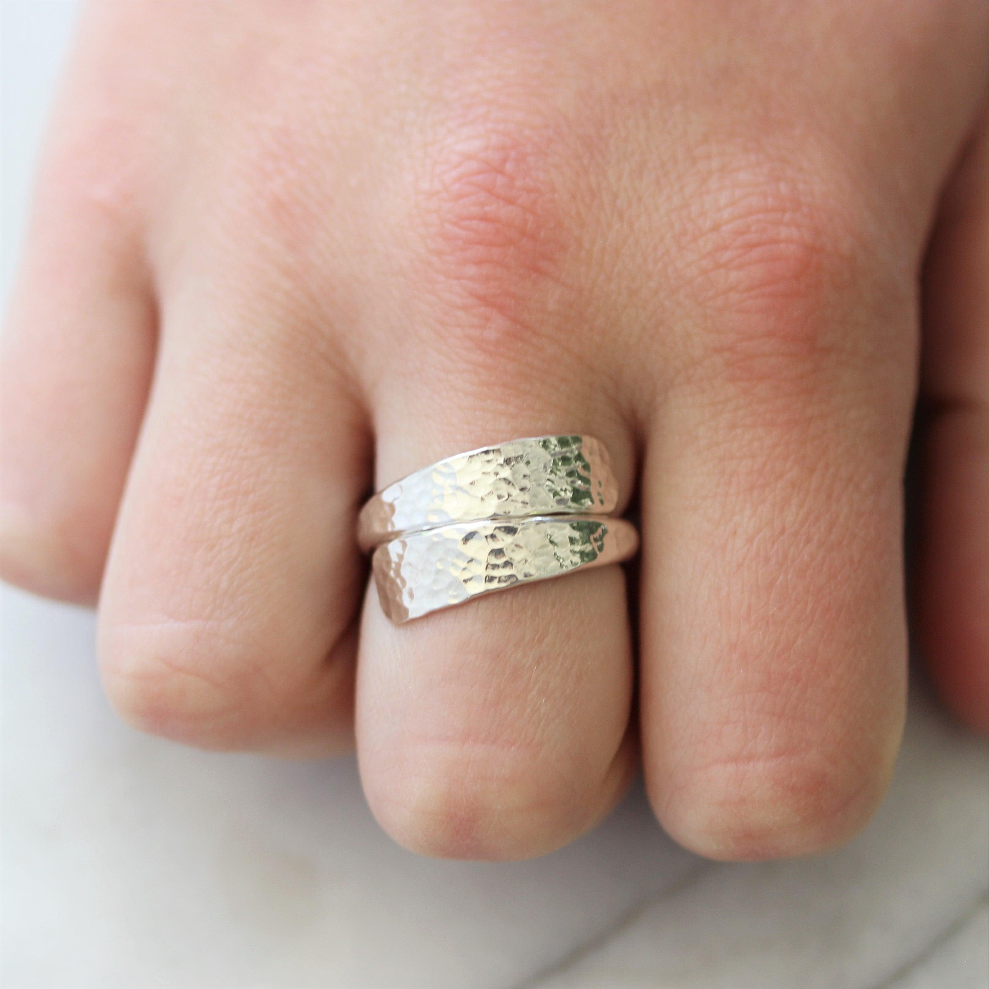 Sterling Silver Modern Contemporary Hammered Beaten Finish Ring - STERLING SILVER DESIGNS