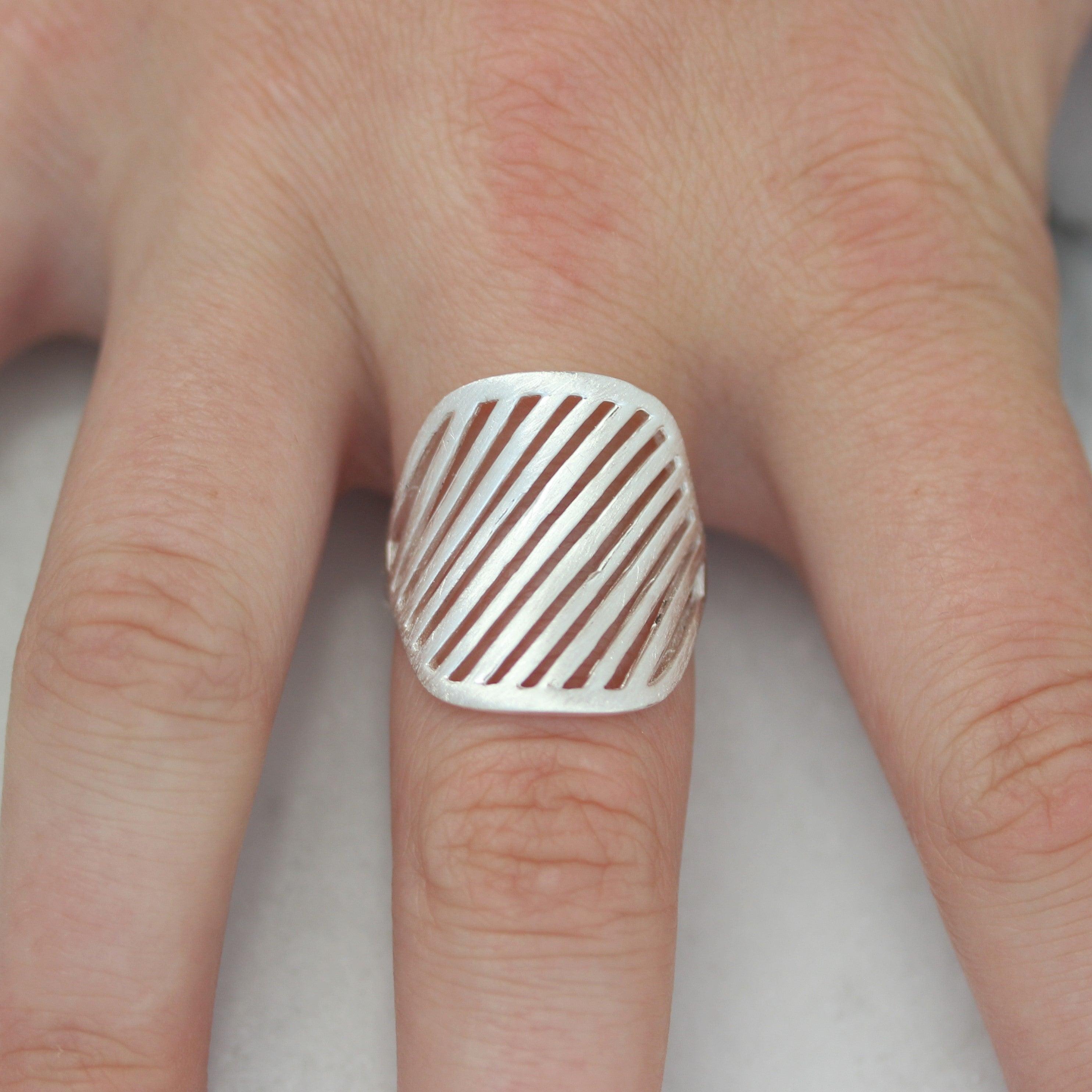 Sterling Silver Modern Matte Brushed Finish Wide Cut Out Ring - STERLING SILVER DESIGNS