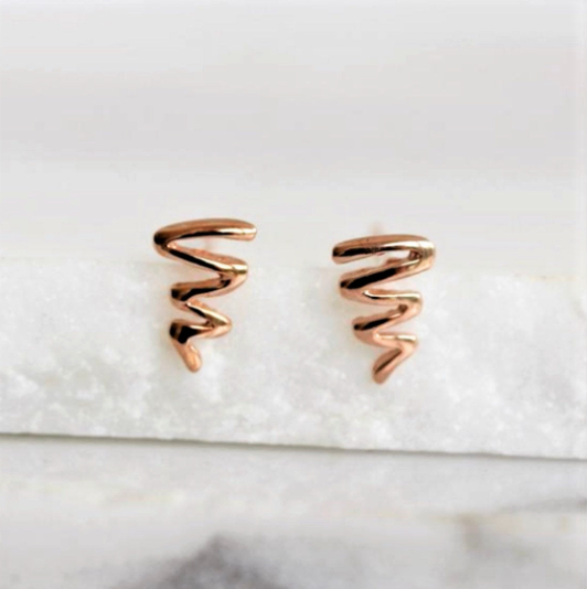 Sterling Silver Rose Gold Plated Heartbeat Heart Beat Sqiggle Stud Earrings - STERLING SILVER DESIGNS