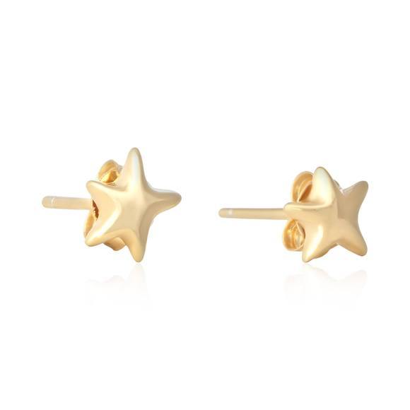 Sterling Silver Yellow Gold Plated Small 7mm Puffy Star Stud Earrings - STERLING SILVER DESIGNS