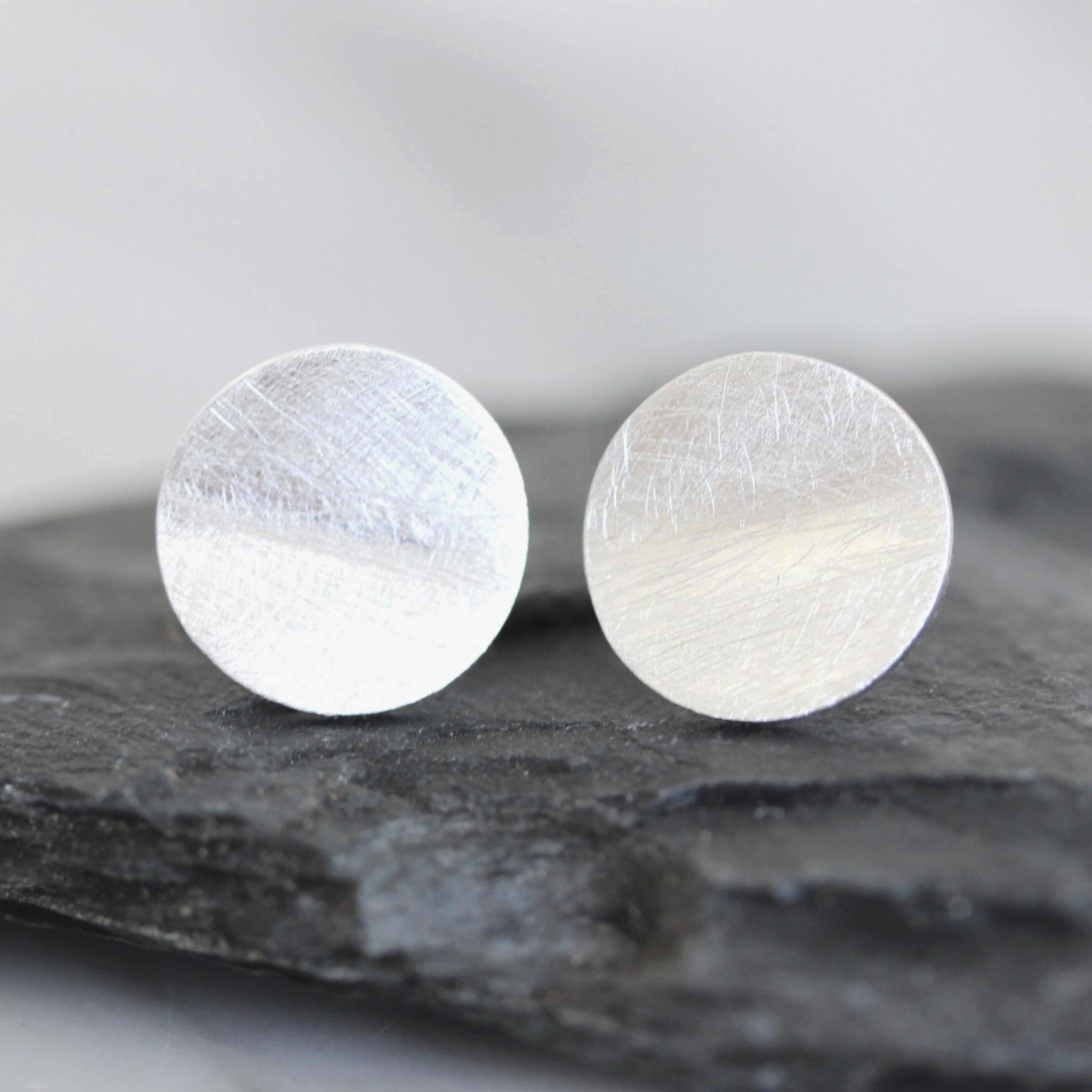 Sterling Silver Round 12mm Round Concave Matte Brushed Stud Earrings - STERLING SILVER DESIGNS