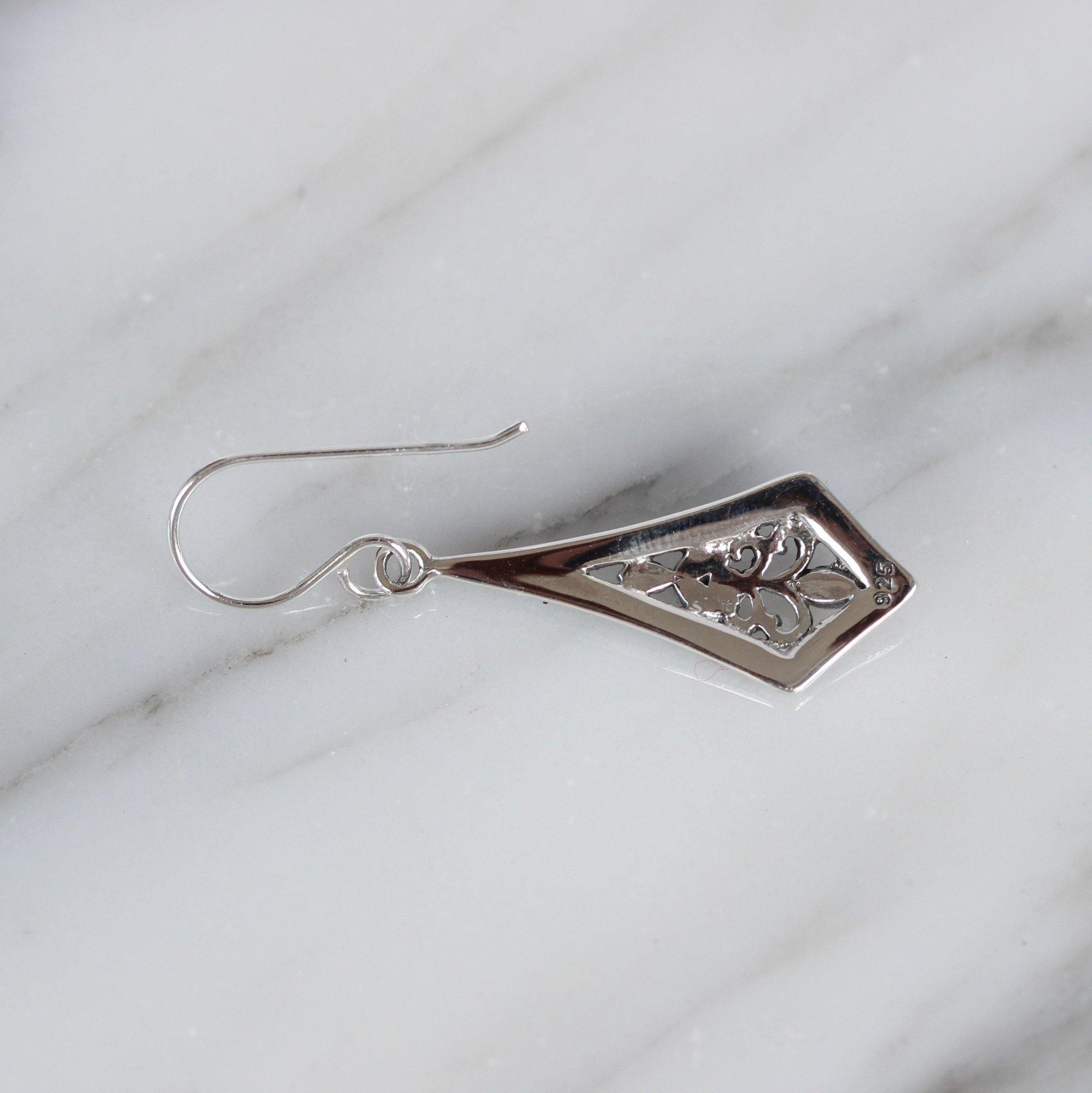 Sterling Silver Marcasite Kite Shape Hook Drop Earrings - STERLING SILVER DESIGNS