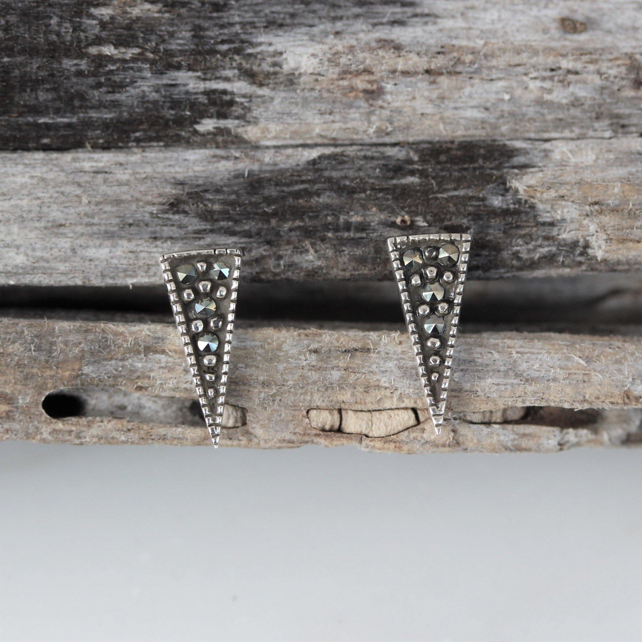 Sterling Silver Marcasite Pointy Triangle Stud Earrings - STERLING SILVER DESIGNS