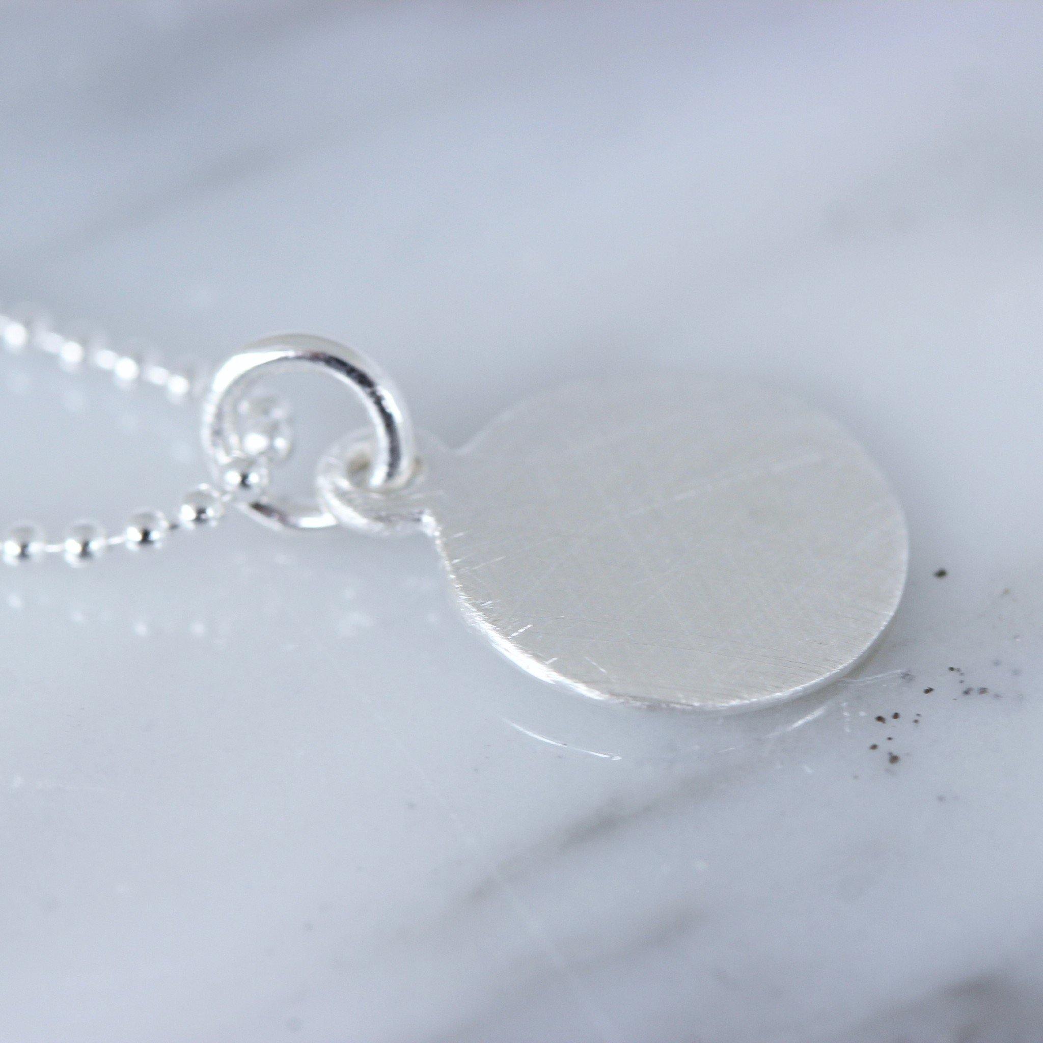 Sterling Silver 11mm Round Brushed Matt Look Disc Pendant & 45cm Ball Necklace - STERLING SILVER DESIGNS