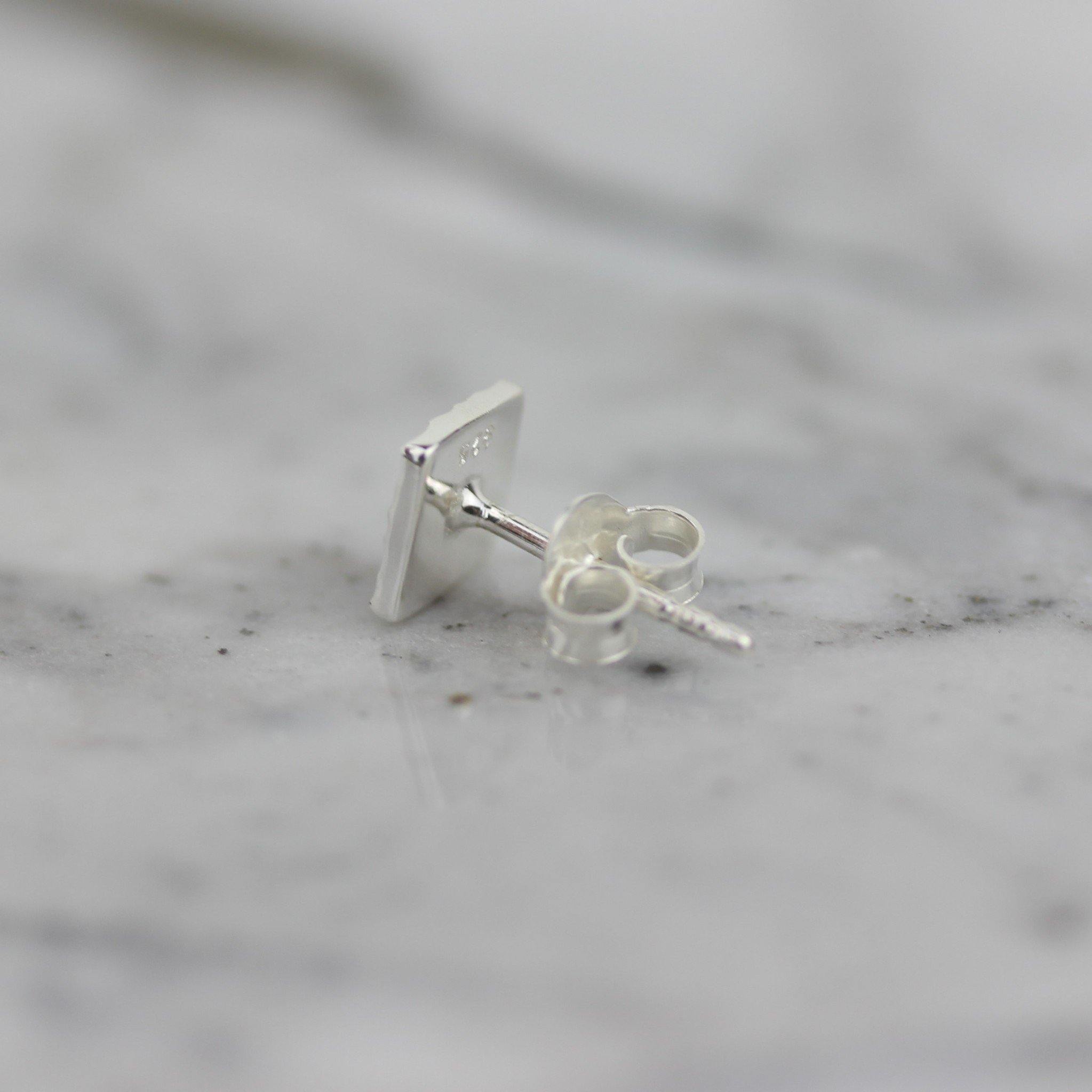 Sterling Silver Small 6mm Square Matte,Hammered Beaten Stud Earrings - STERLING SILVER DESIGNS