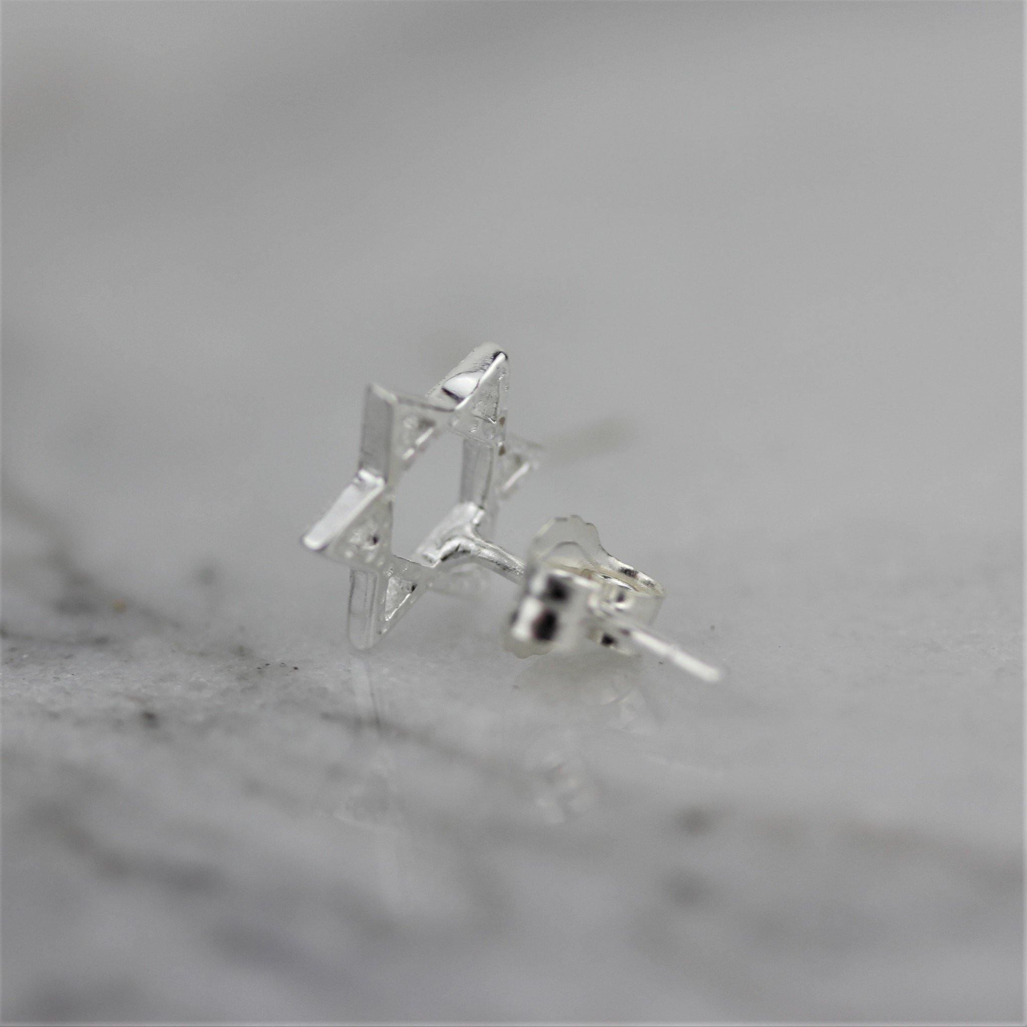 Sterling Silver 10mm MATTE Cut Out Star of David Stud Earrings - STERLING SILVER DESIGNS