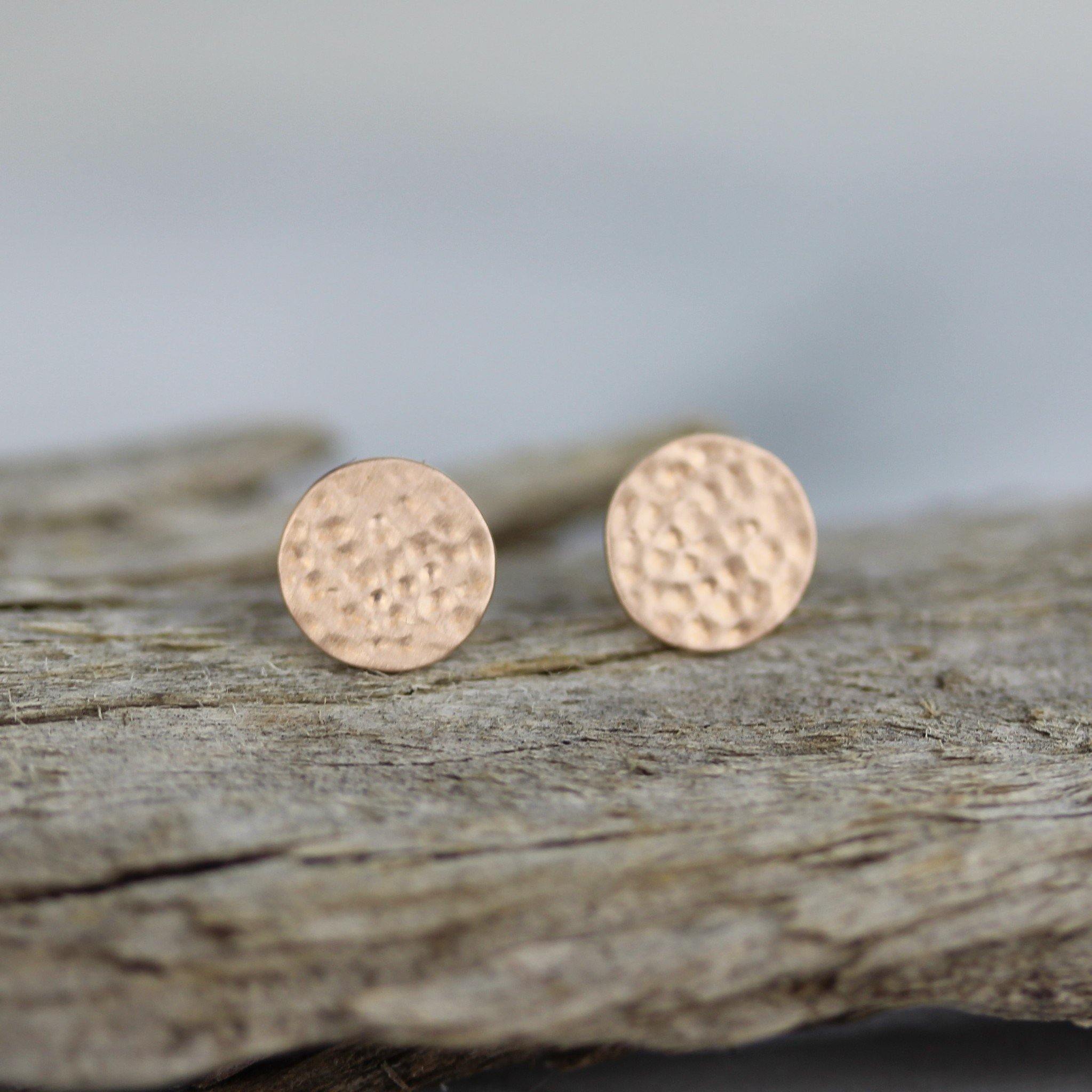 Sterling Silver 9mm Rose Gold Plated Matt Hammered Stud Earrings - STERLING SILVER DESIGNS