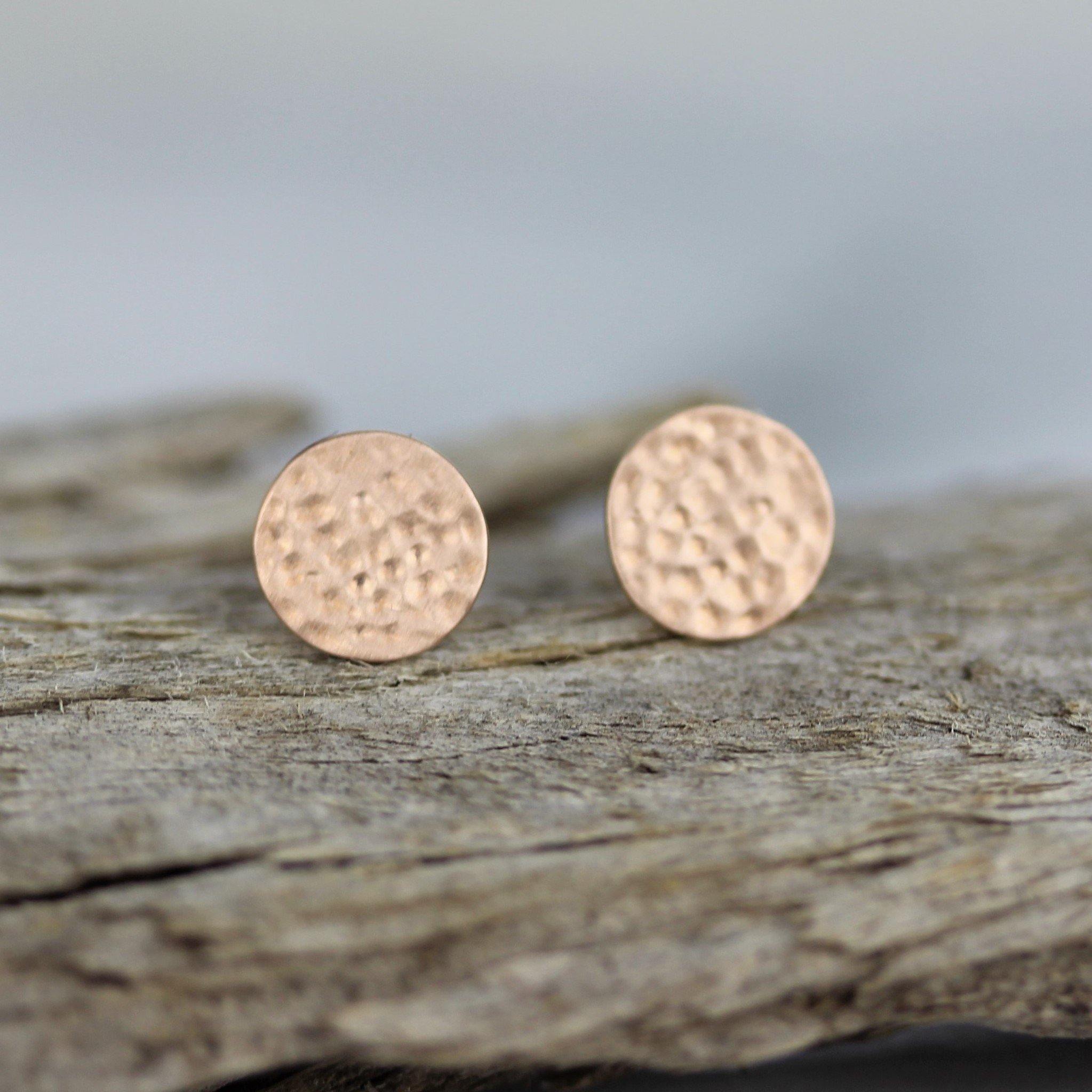 Sterling Silver 9mm Rose Gold Plated Matt Hammered Stud Earrings - STERLING SILVER DESIGNS