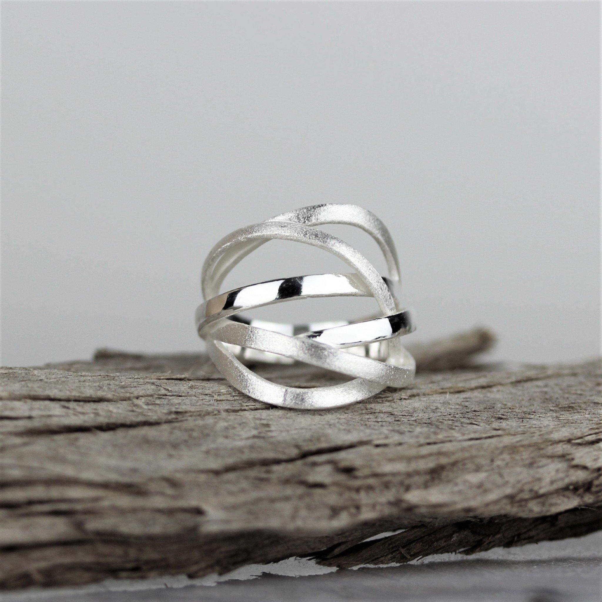 Sterling Silver Modern Matte Brushed Finish Conjoined Multi Ring - STERLING SILVER DESIGNS