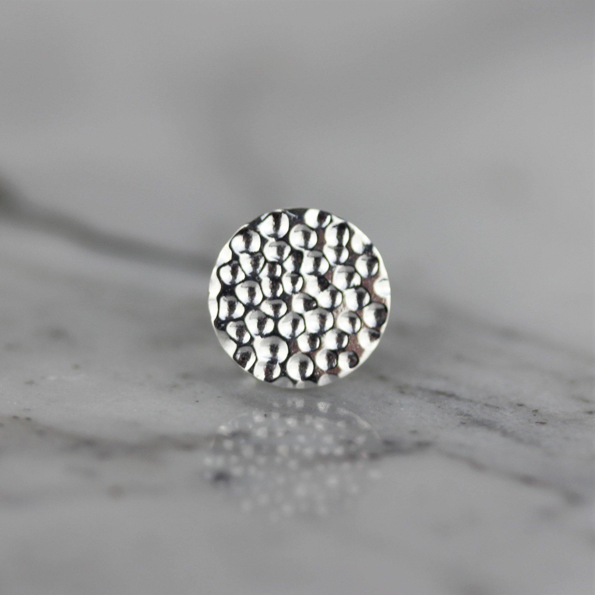 Sterling Silver 10mm Round Hammered Beaten Flat Disc Stud Earrings - STERLING SILVER DESIGNS