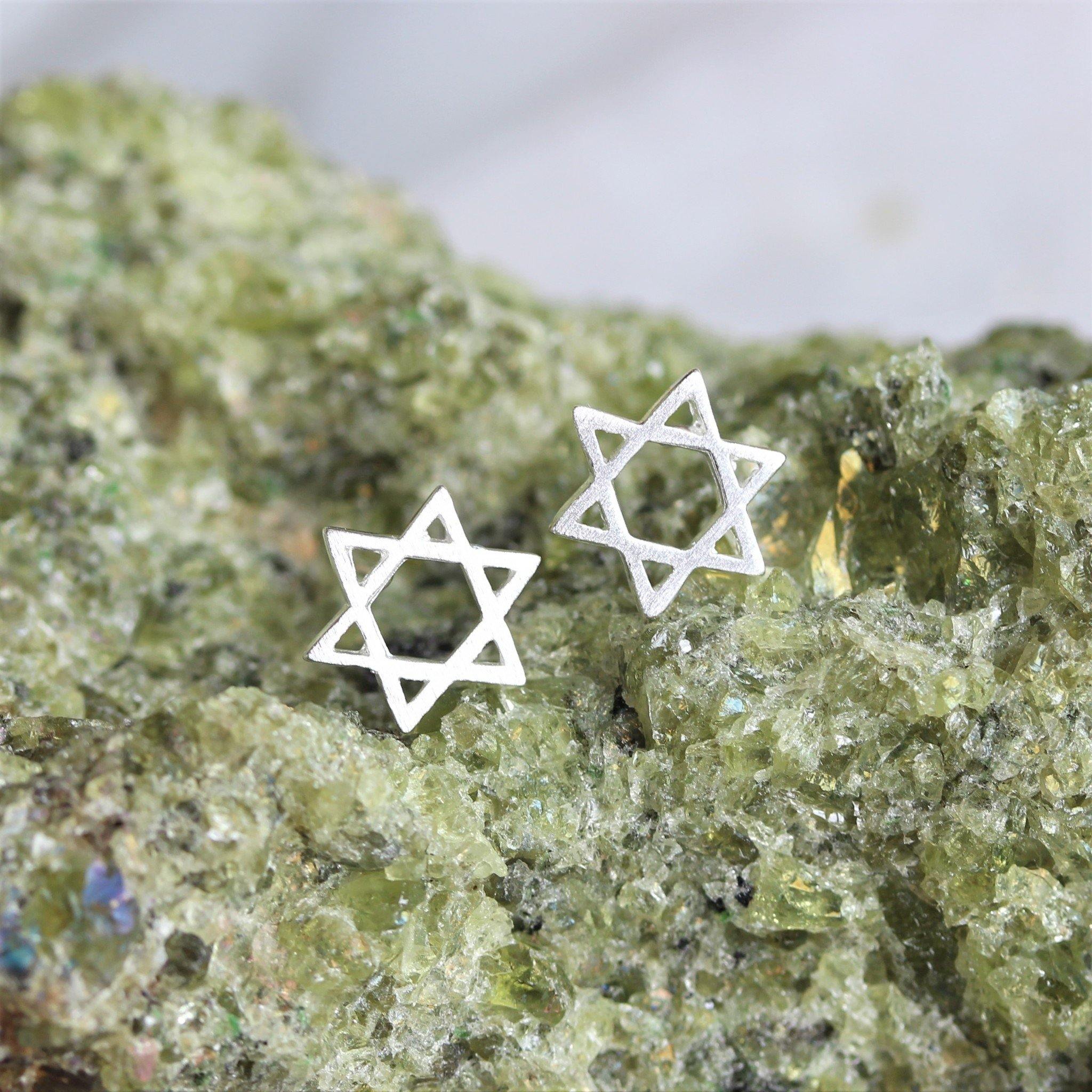 Sterling Silver 10mm MATTE Cut Out Star of David Stud Earrings - STERLING SILVER DESIGNS