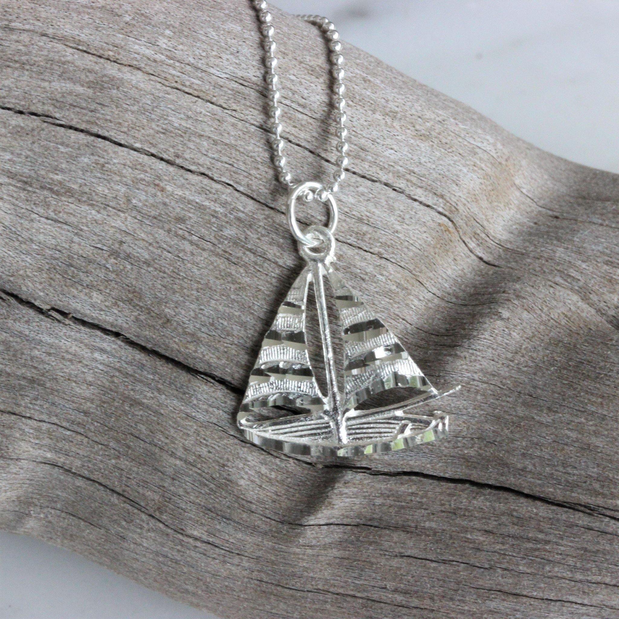 Sterling Silver 925 Sailing Boat Pendant & 45cm Ball Bead Chain Necklace - STERLING SILVER DESIGNS