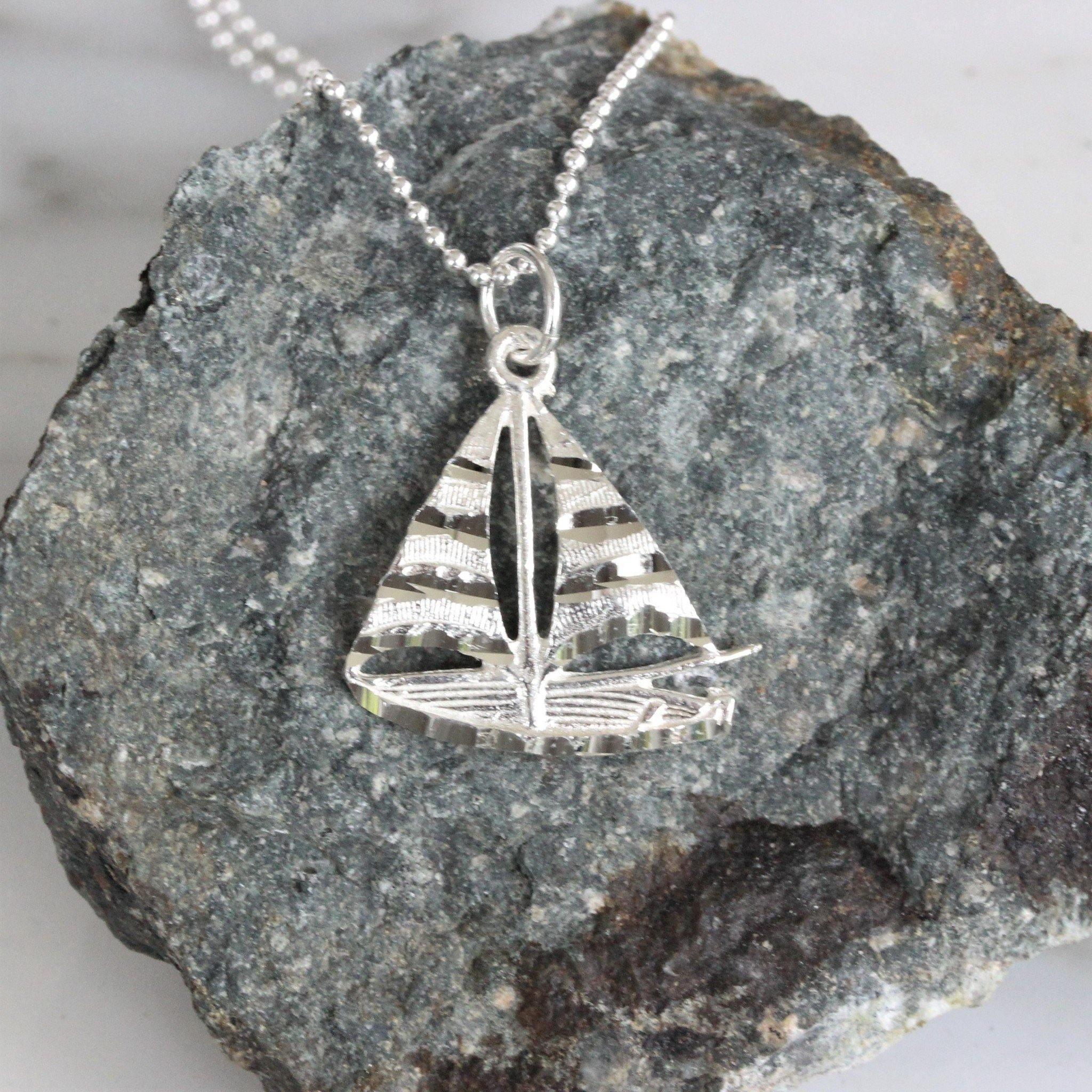 Sterling Silver 925 Sailing Boat Pendant & 45cm Ball Bead Chain Necklace - STERLING SILVER DESIGNS