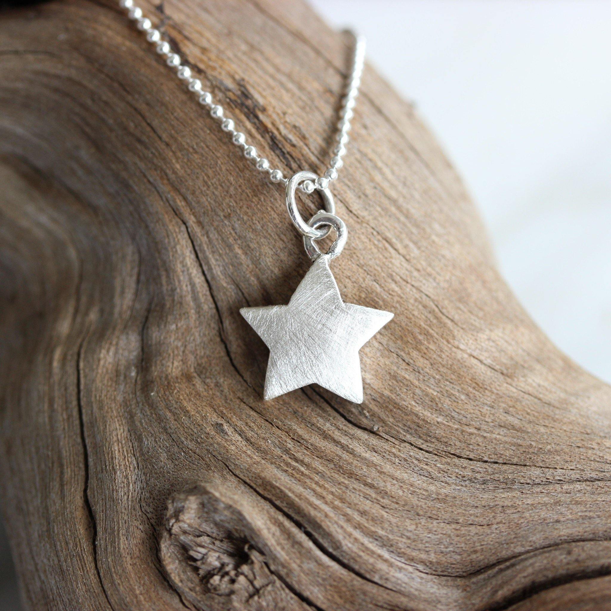 Sterling Silver Solid Star Necklace Pendant Matte Finish Ball Chain Necklace - STERLING SILVER DESIGNS