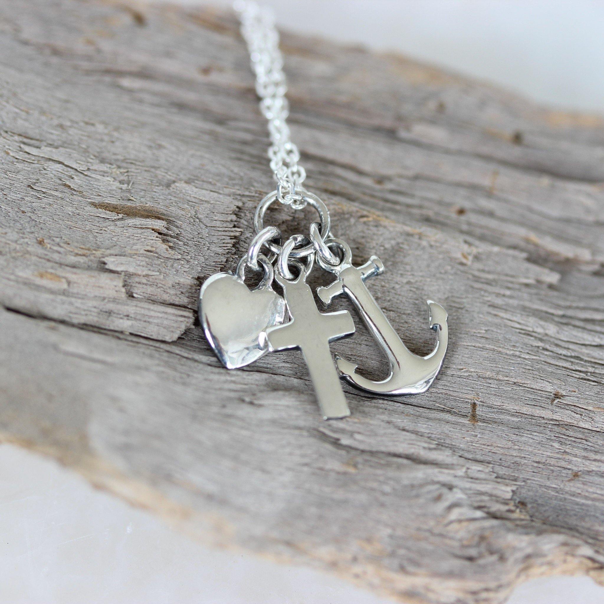 Sterling Silver Anchor, Cross & Heart Charm Dangle Pendant Necklace - STERLING SILVER DESIGNS