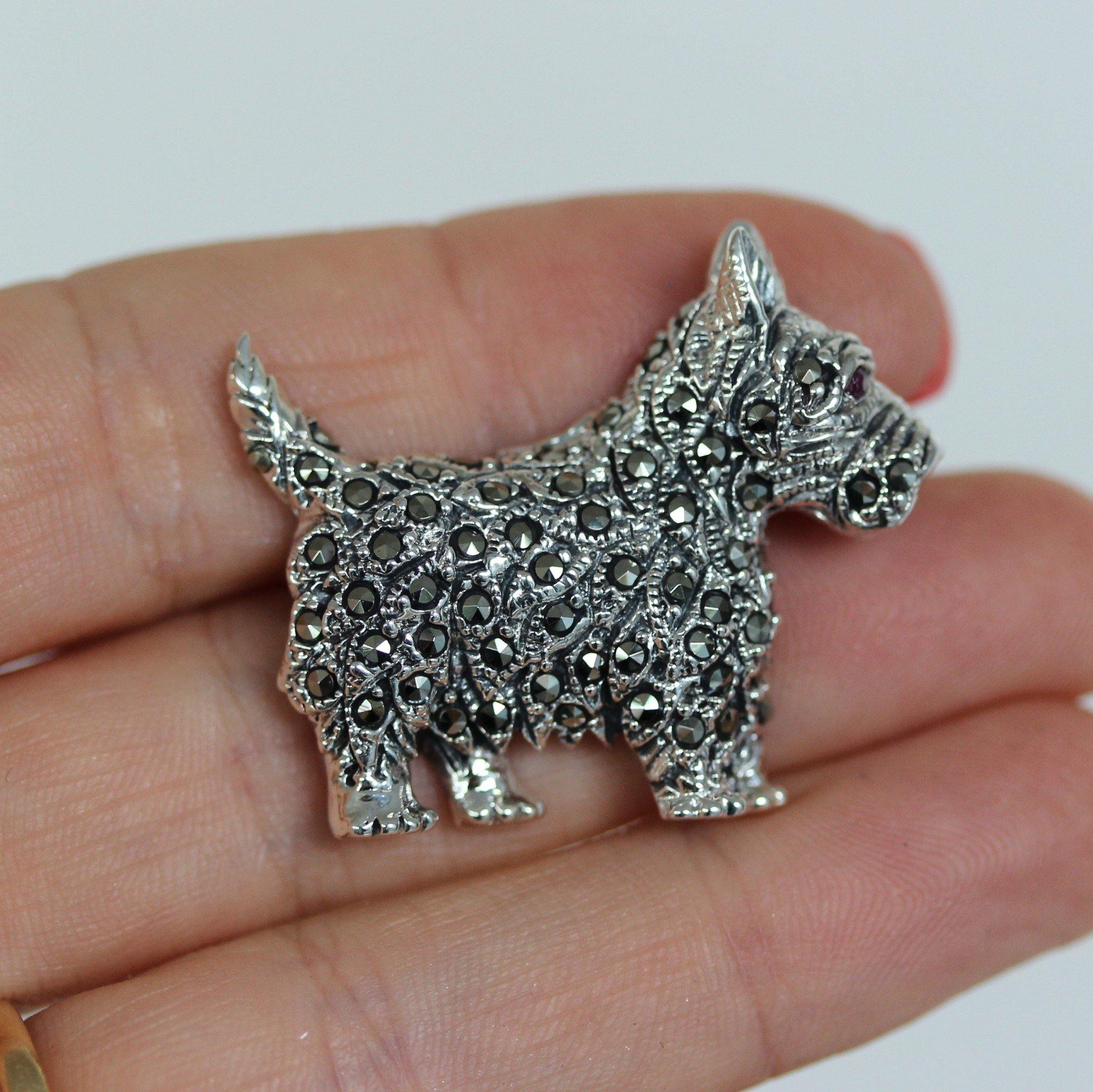 Sterling Silver Marcasite Vintage Inspired Scotty Terrier Dog Brooch Pin - STERLING SILVER DESIGNS