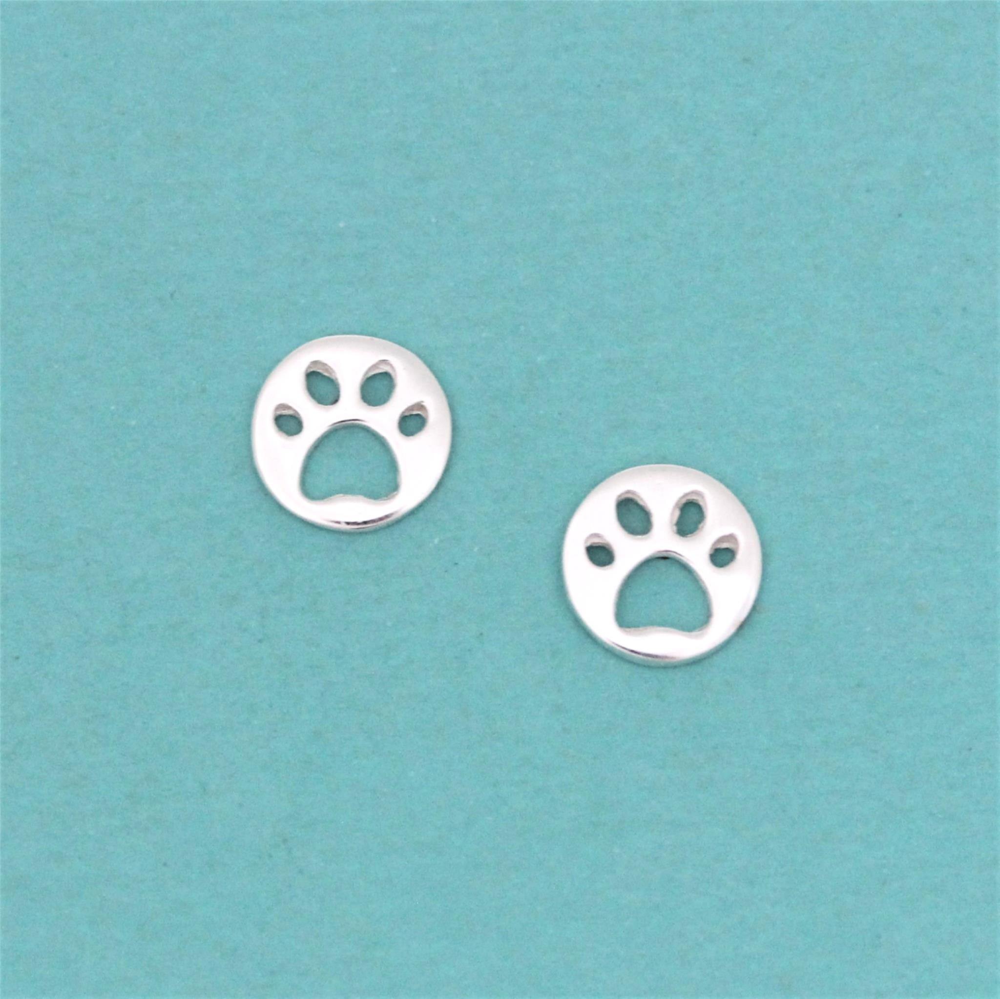 Sterling Silver 8mm Cut Out Dog Paw Stud Animal Earrings Ladies Kids - STERLING SILVER DESIGNS