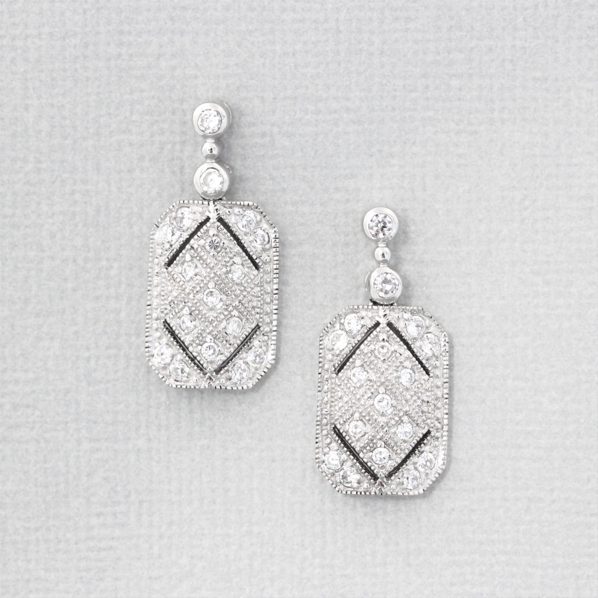 Sterling Silver Art Deco Inspired CZ Bridal Wedding Drop Earrings - STERLING SILVER DESIGNS