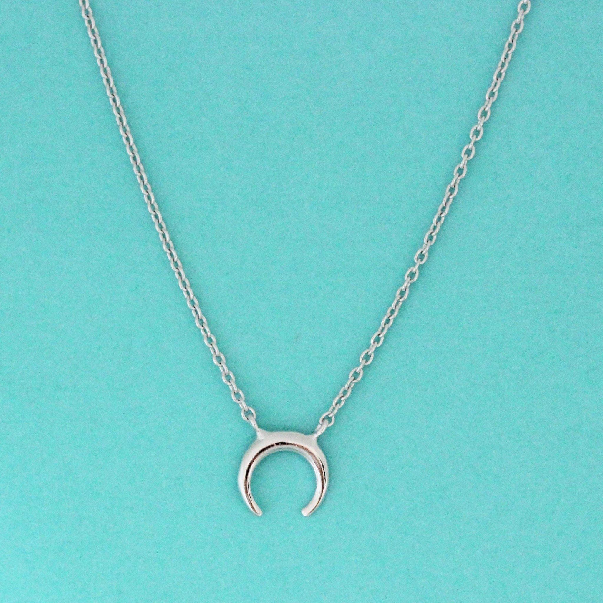 Sterling Silver Crescent Moon Horn Choker Necklace 36cm + Extension - STERLING SILVER DESIGNS