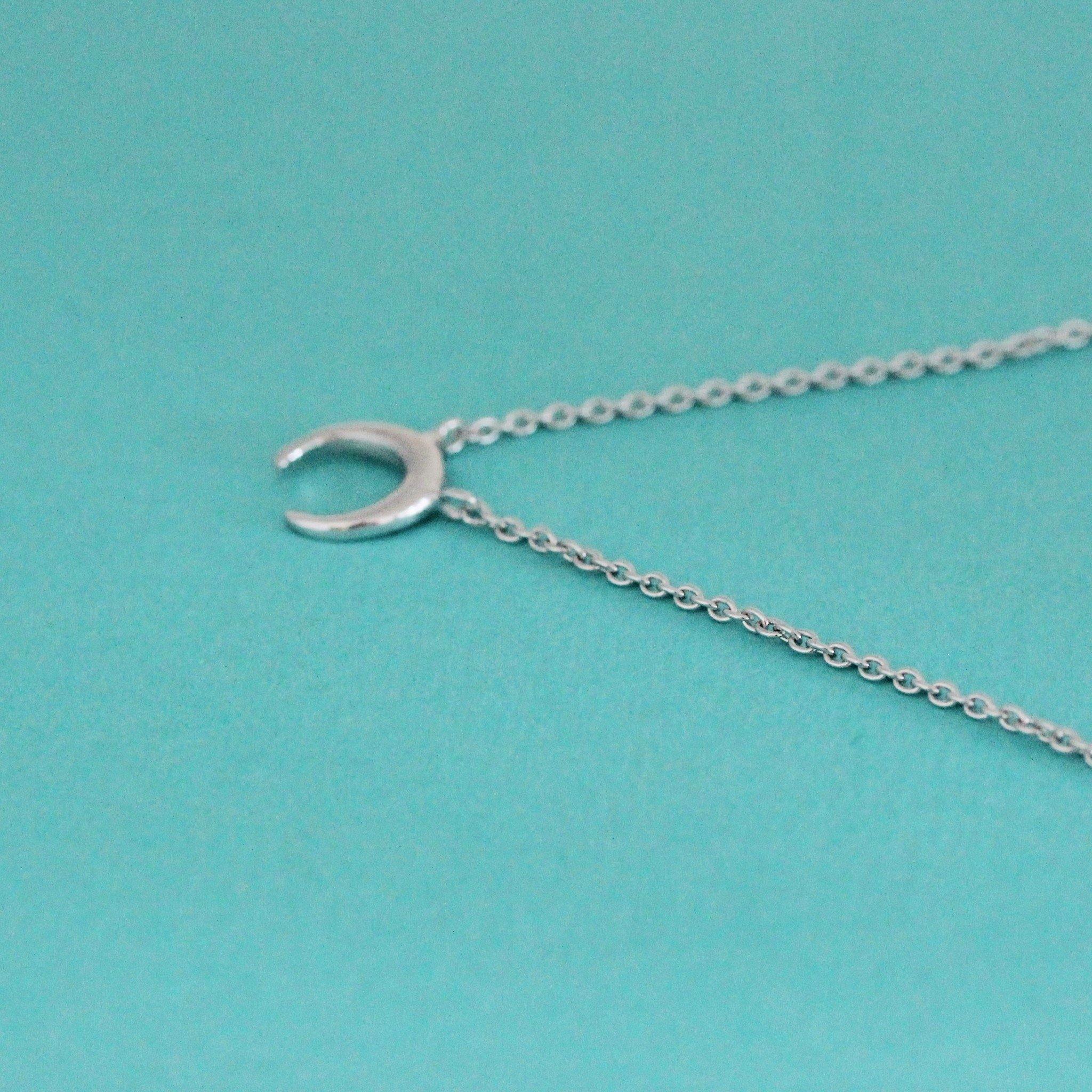 Sterling Silver Crescent Moon Horn Choker Necklace 36cm + Extension - STERLING SILVER DESIGNS