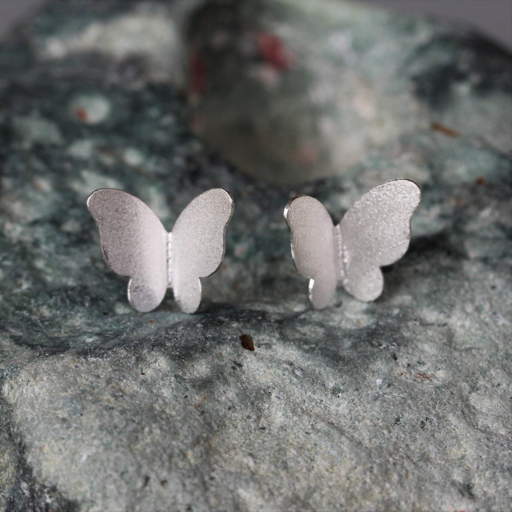Sterling Silver Big Butterfly Textured Matt Finish Stud Earrings - STERLING SILVER DESIGNS