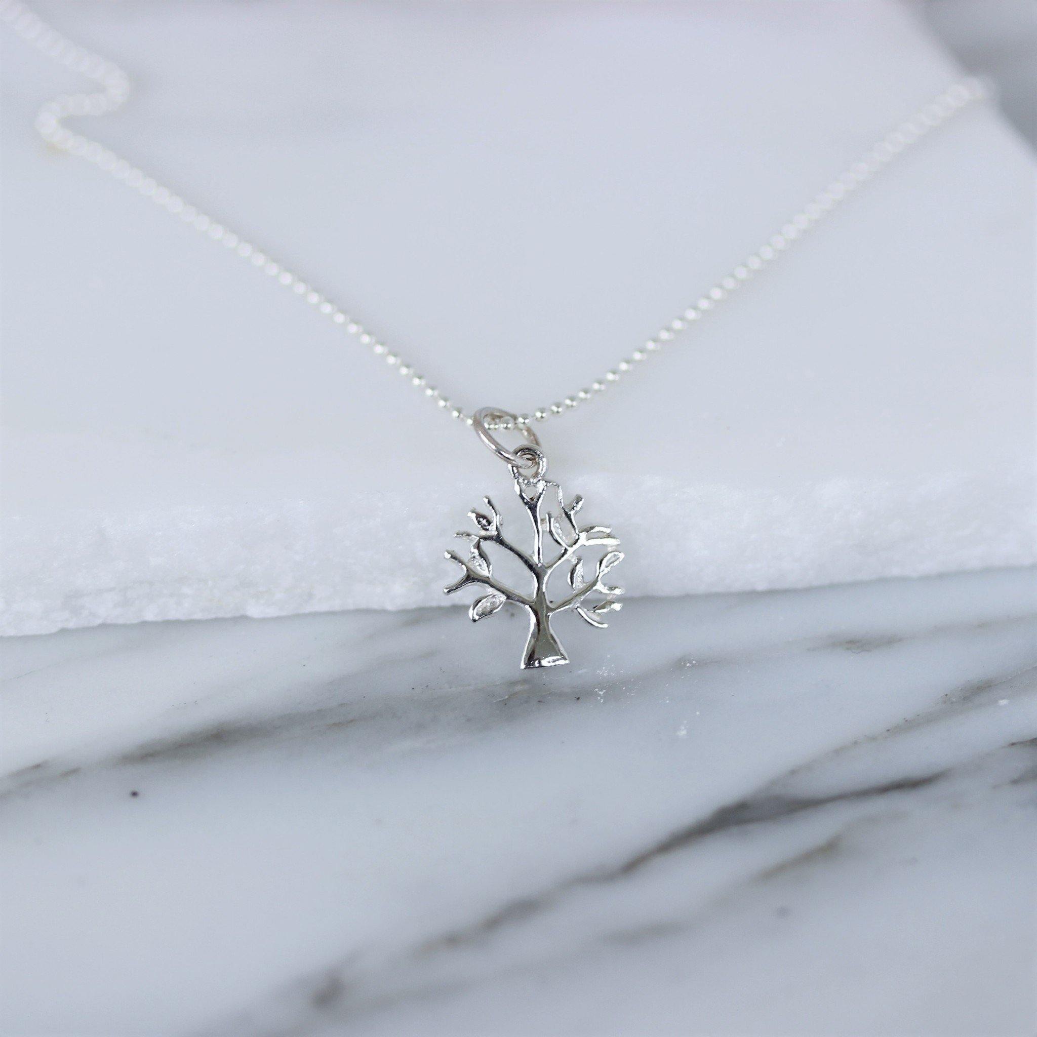 Sterling Silver Small Tree of Life Pendant & Bead Ball Chain Necklace - STERLING SILVER DESIGNS