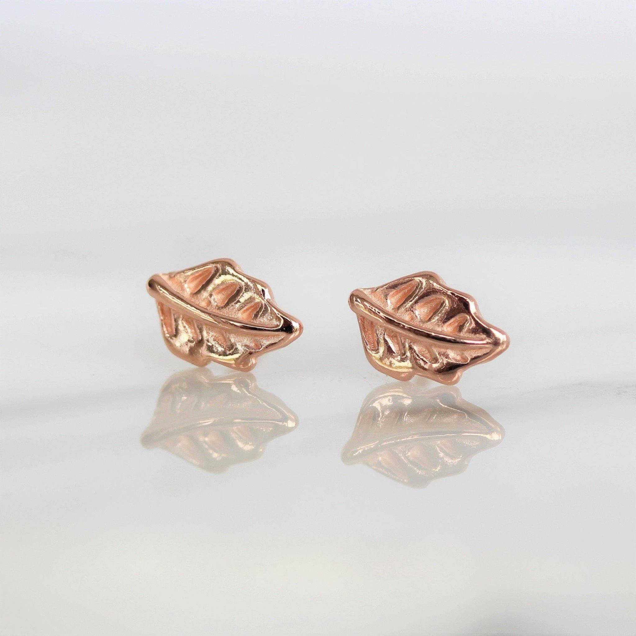 Sterling Silver Rose Gold Plated Small Feather Stud Earrings - STERLING SILVER DESIGNS