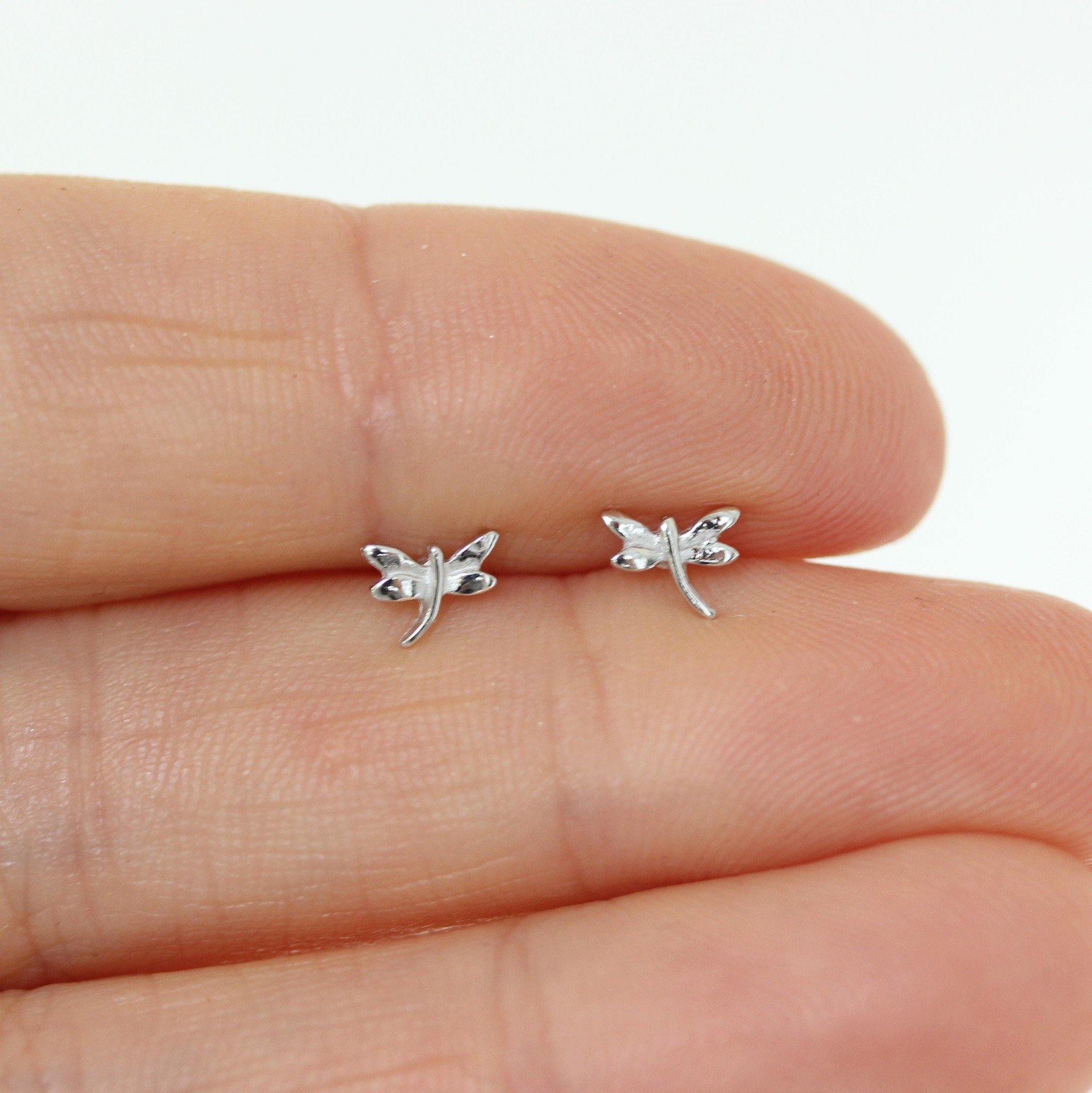 Sterling Silver Small Tiny Dragonfly Stud Earrings - STERLING SILVER DESIGNS