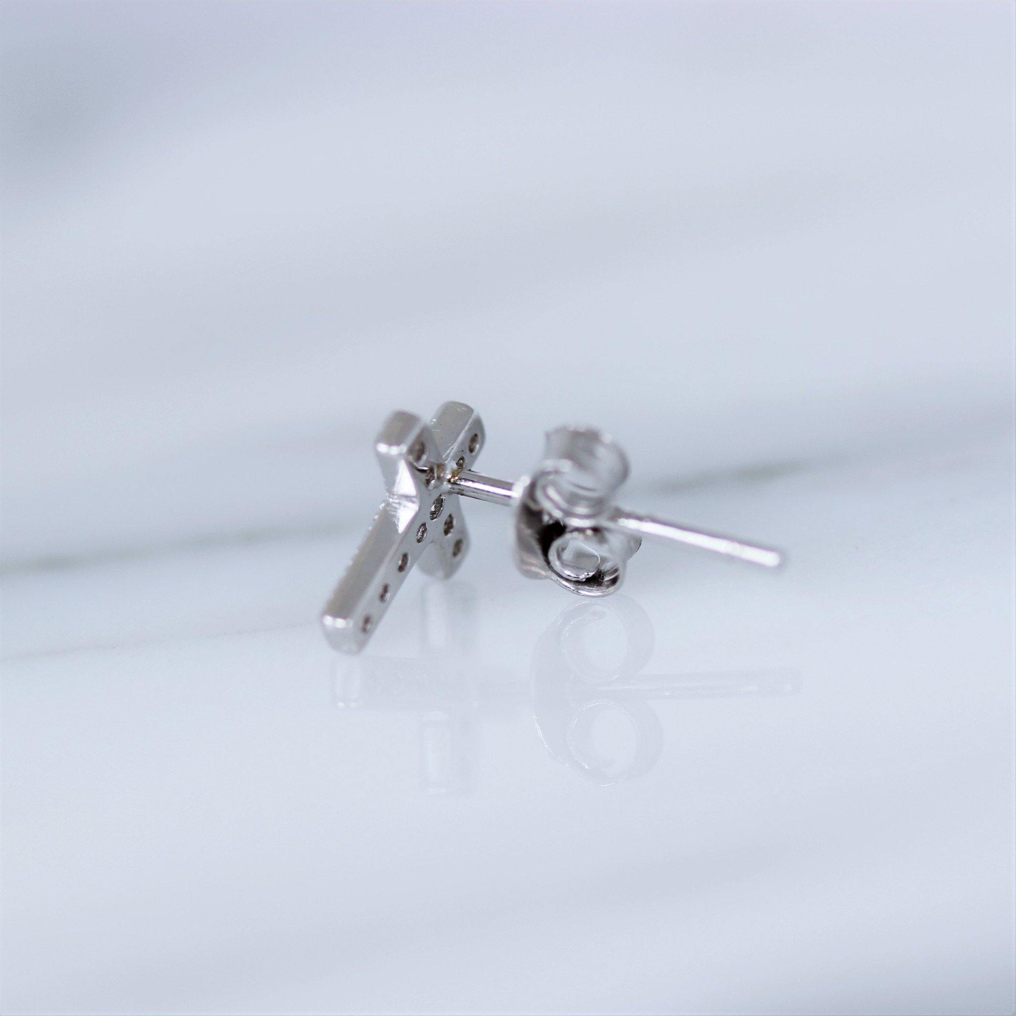 Sterling Silver Vintage Inspired CZ Religious Cross Stud Earrings - STERLING SILVER DESIGNS