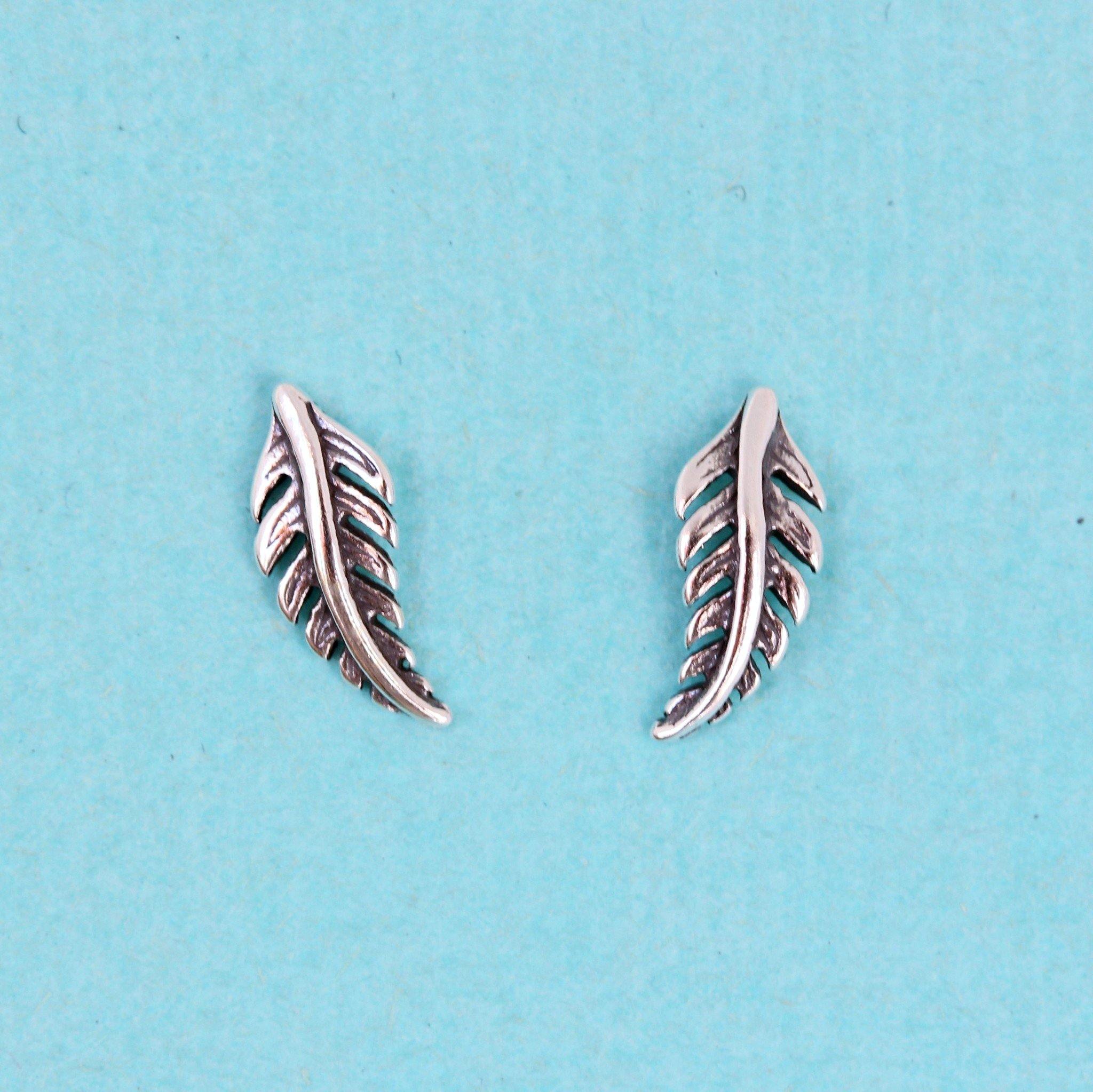 Sterling Silver Small Boho Feather Stud Earrings - STERLING SILVER DESIGNS