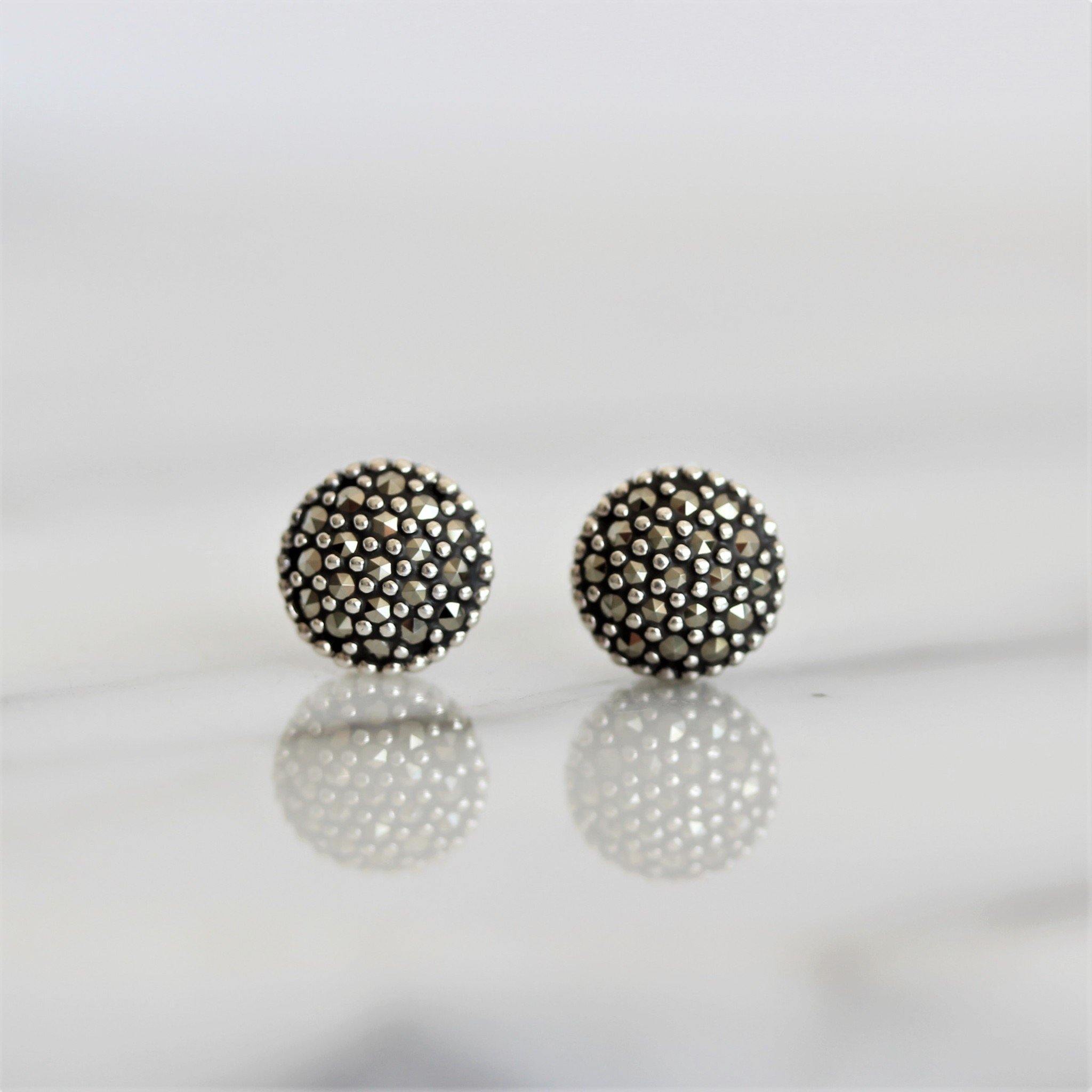 Sterling Silver Marcasite Vintage Style 7.5mm Round Stud Earrings - STERLING SILVER DESIGNS