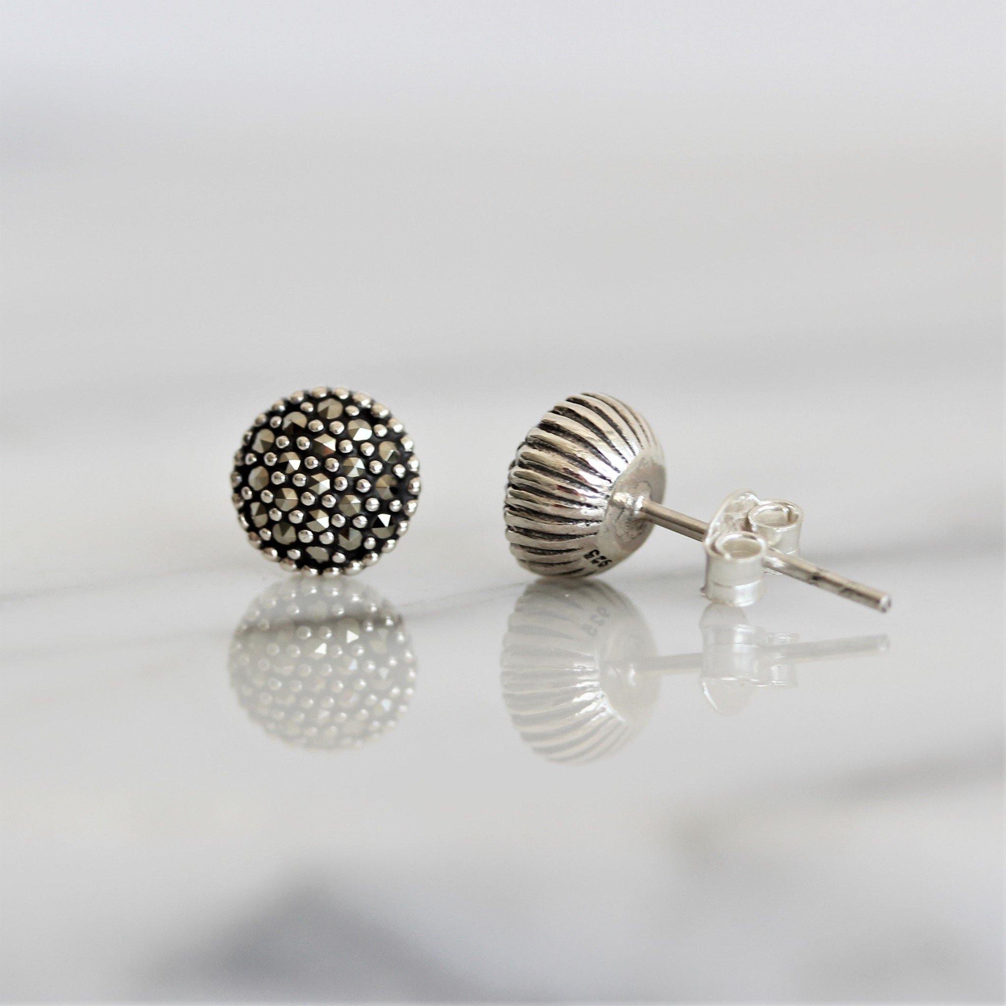Sterling Silver Marcasite Vintage Style 7.5mm Round Stud Earrings - STERLING SILVER DESIGNS