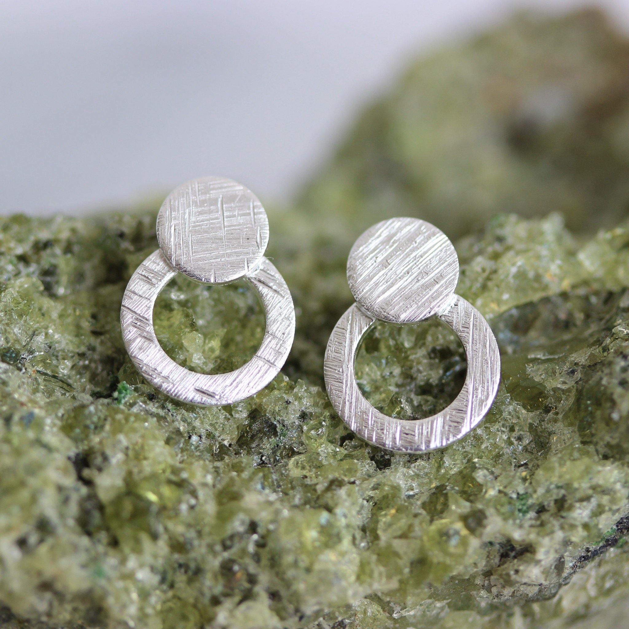 Sterling Silver Small Double Circle Matt Textured Stud Earrings - STERLING SILVER DESIGNS