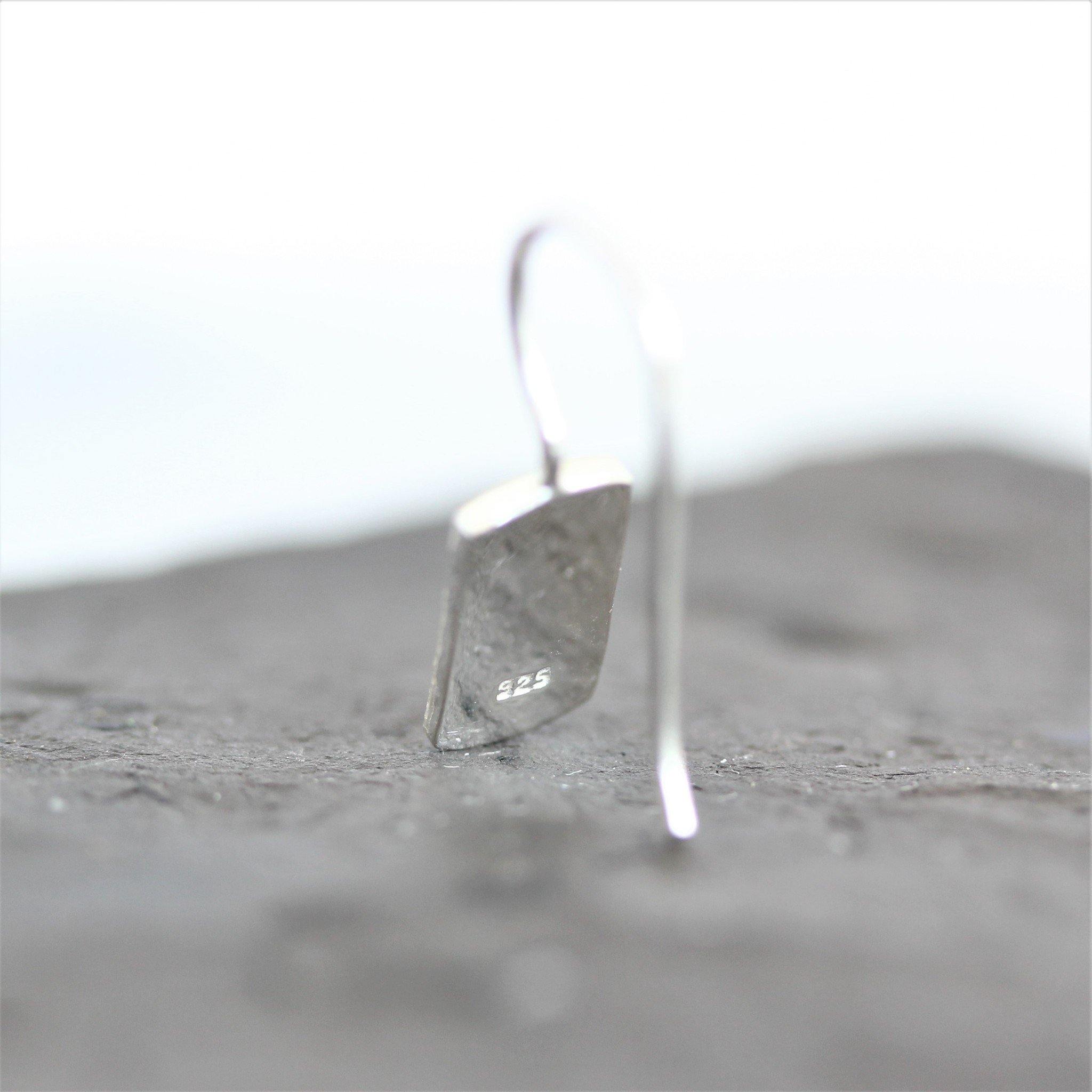 Sterling Silver Modern Hammered Beaten Rectangular Shape Hook Drop Earrings - STERLING SILVER DESIGNS