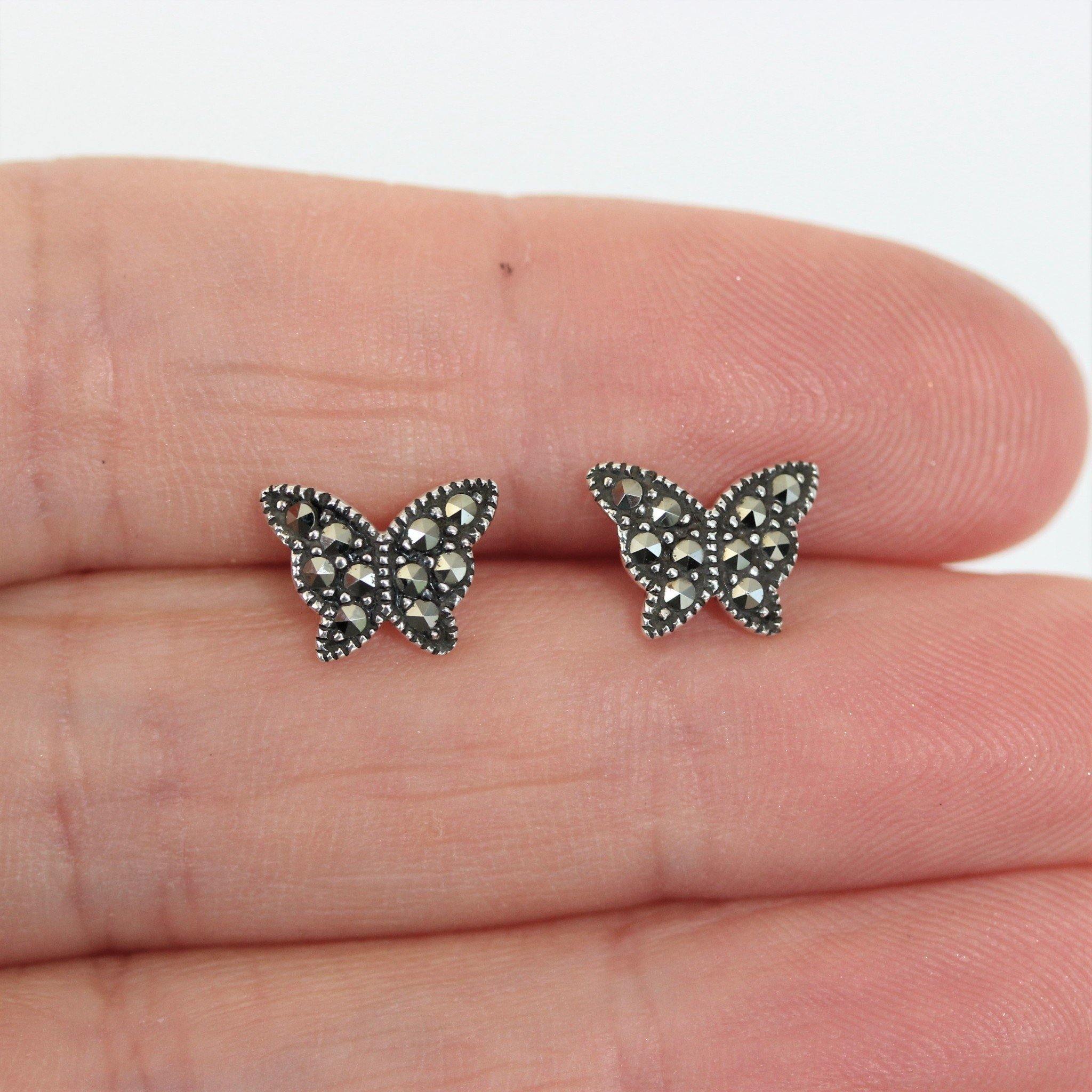 Sterling Silver Vintage Inspired Marcasite Butterfly Stud Earrings - STERLING SILVER DESIGNS