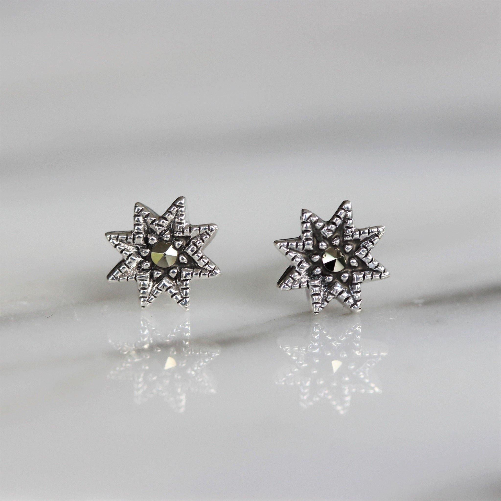 Sterling Silver Small 7mm Marcasite Star Stud Earrings - STERLING SILVER DESIGNS