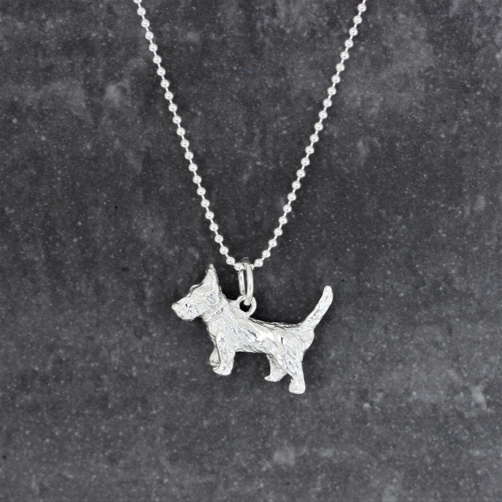 Sterling Silver 925 Scottish Terrier Dog Necklace 45cm Ball Bead Chain Necklace - STERLING SILVER DESIGNS