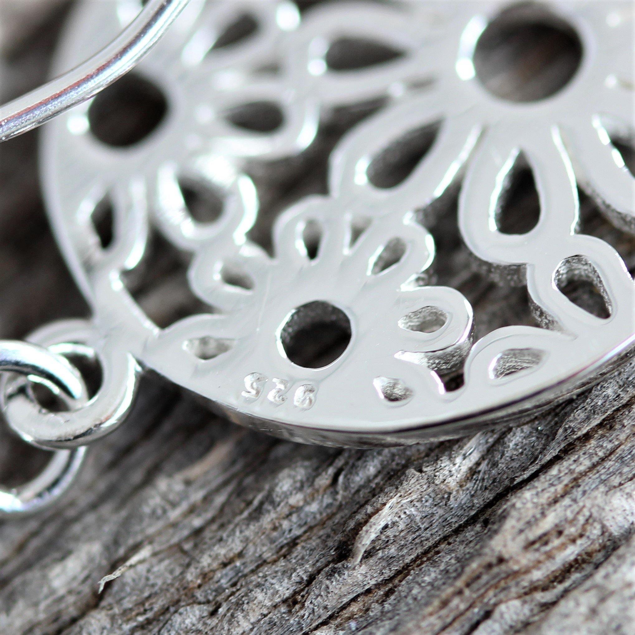 Sterling Silver Cut Out Flower 16mm Round Hook Drop Dangle Earrings - STERLING SILVER DESIGNS