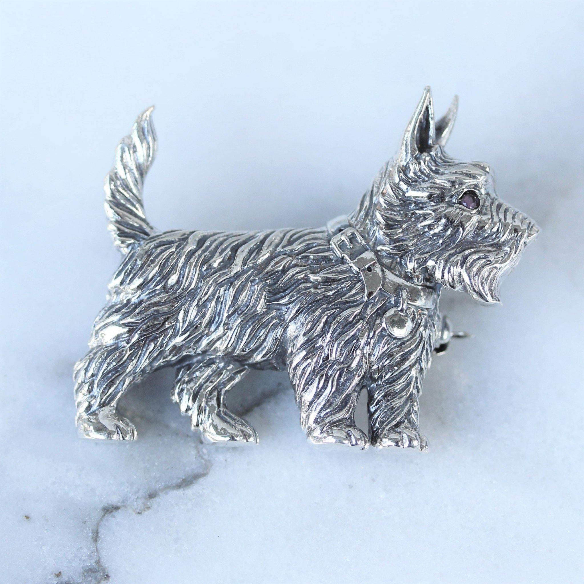 Sterling Silver Cairn Scottish Terrier Westie Scotty Dog Brooch Pin - STERLING SILVER DESIGNS