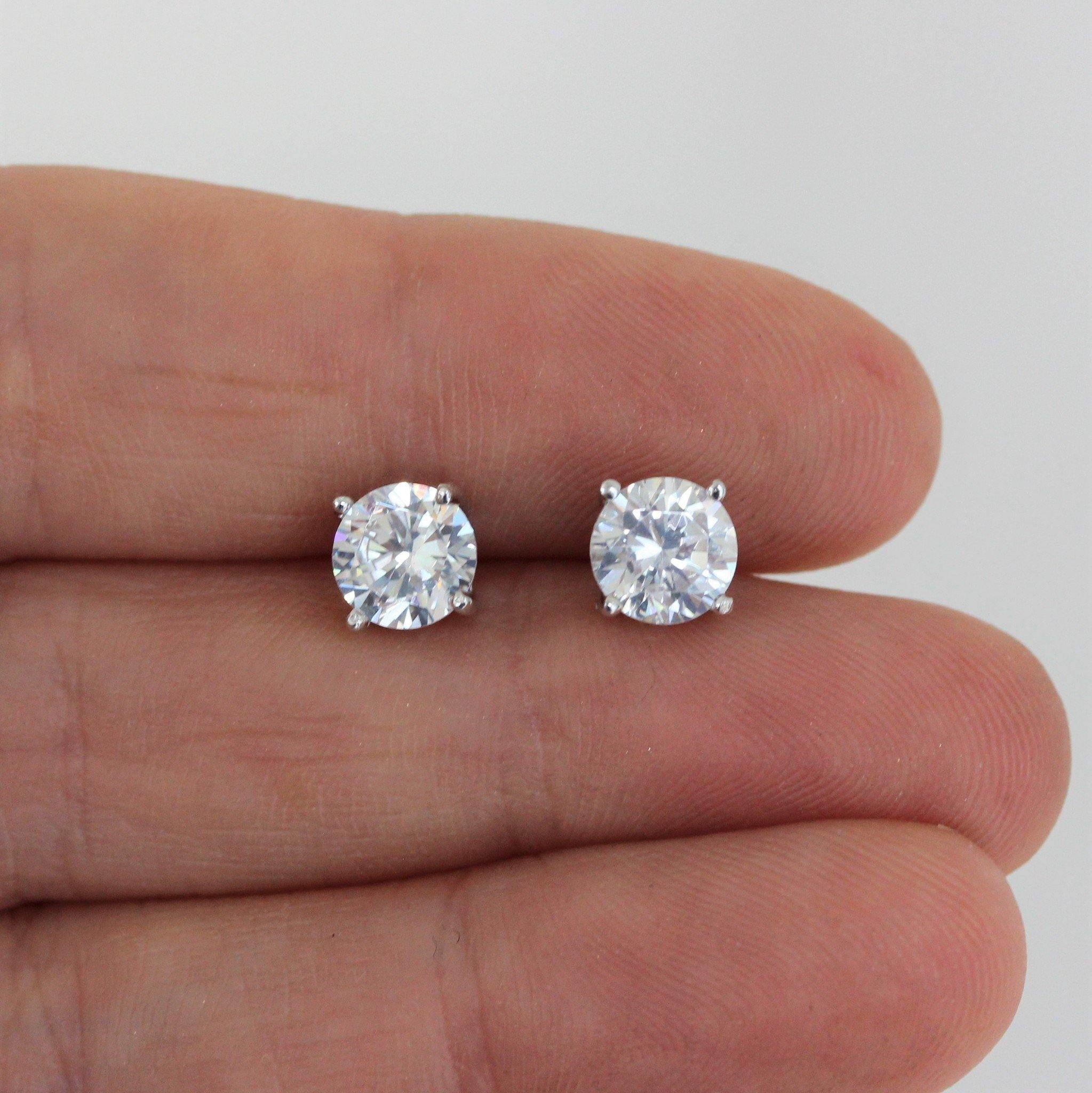 Sterling Silver Art Deco Inspired 6.5mm Round CZ Stud Post Earring - STERLING SILVER DESIGNS