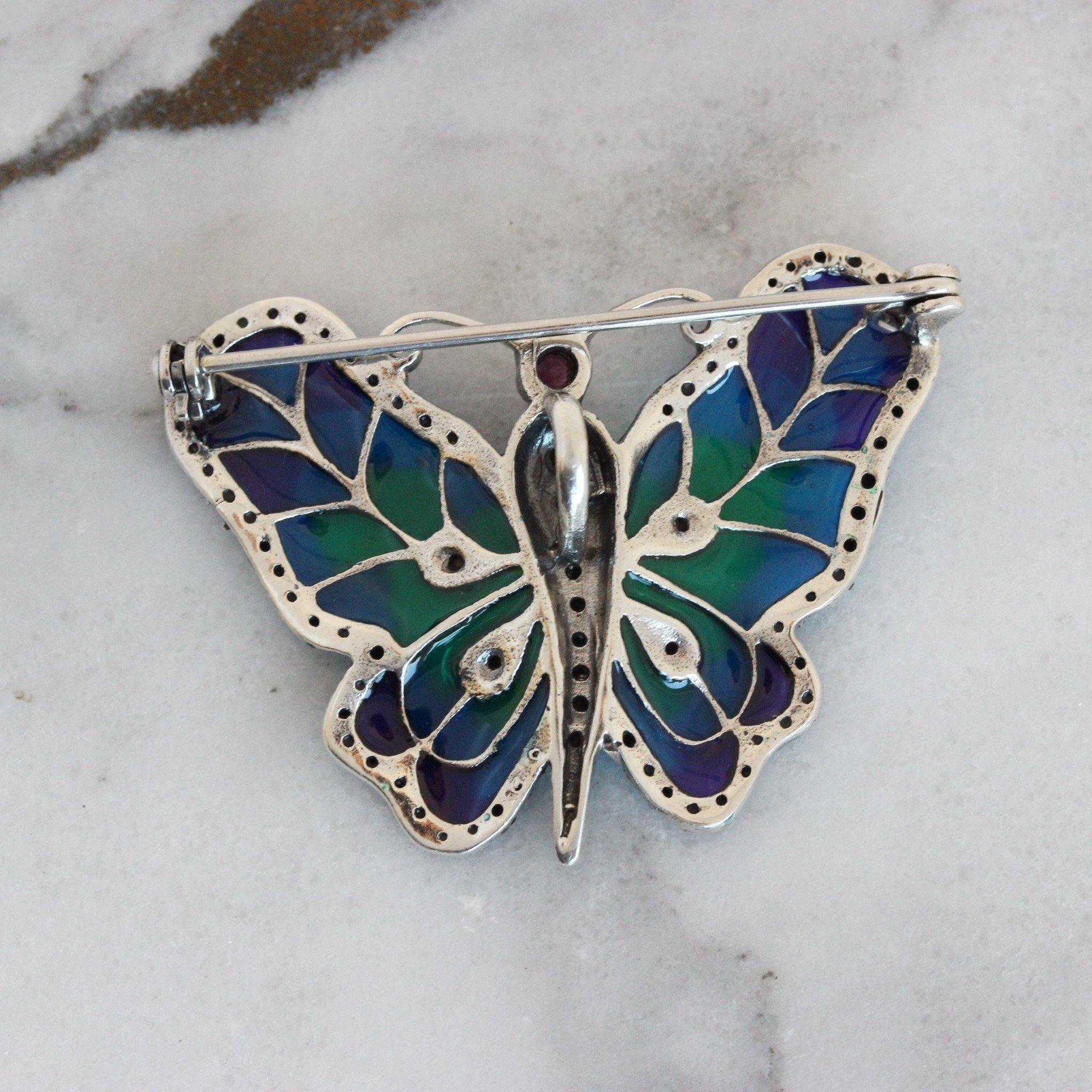Marcasite Ruby Enamel Butterfly Brooch Pin Sterling Silver Vintage Inspired - STERLING SILVER DESIGNS