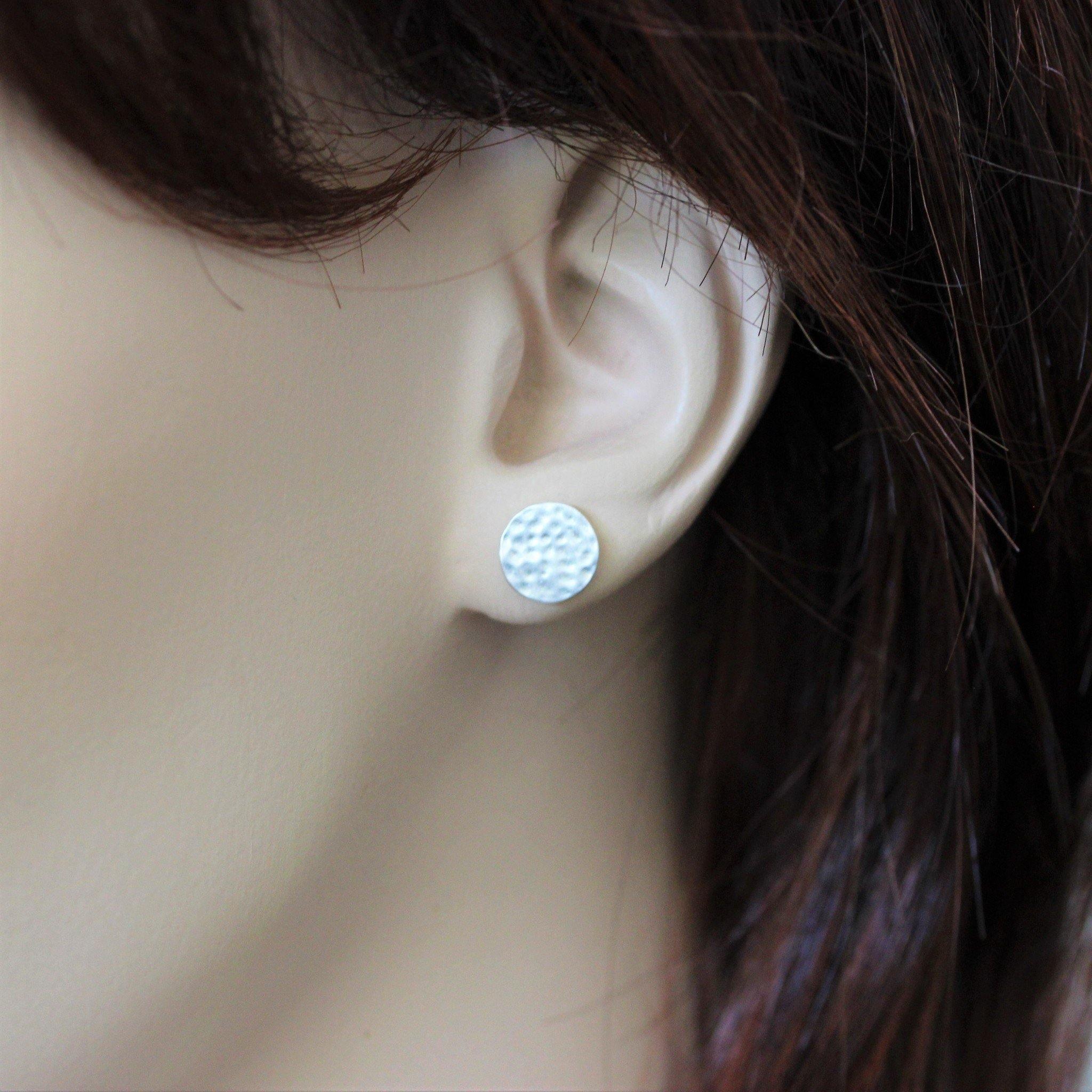 Sterling Silver 9mm Round Matte Hammered Stud Earrings - STERLING SILVER DESIGNS