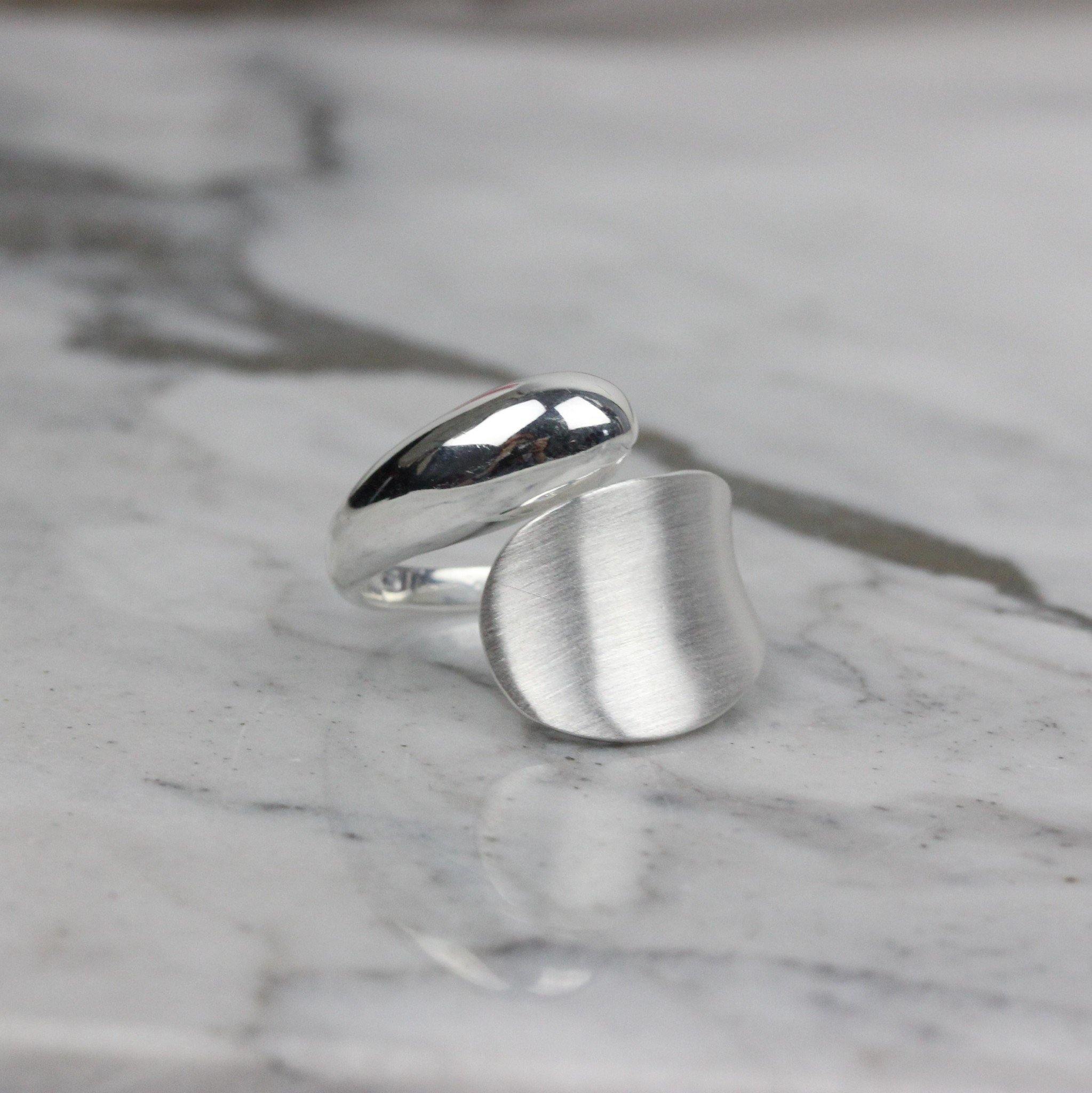 Sterling Silver Modern Contemporary Matte Brushed Finish Adjustable Ring - STERLING SILVER DESIGNS