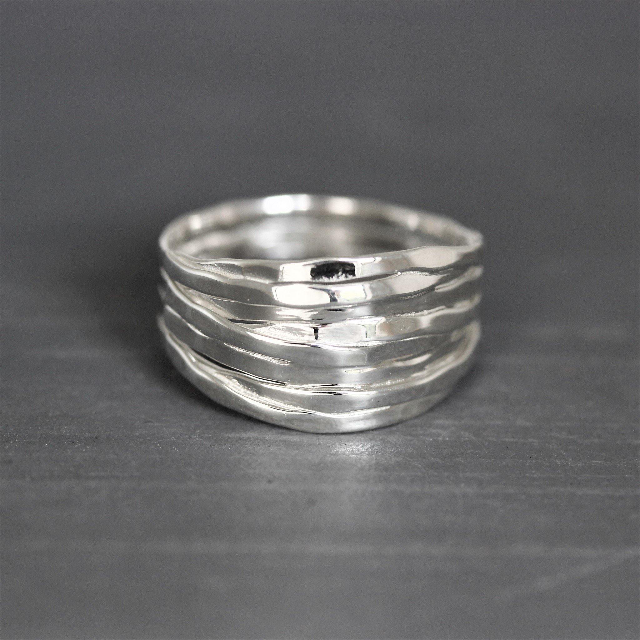 Sterling Silver Modern Hammered Beaten Conjoined Multi Ring - STERLING SILVER DESIGNS