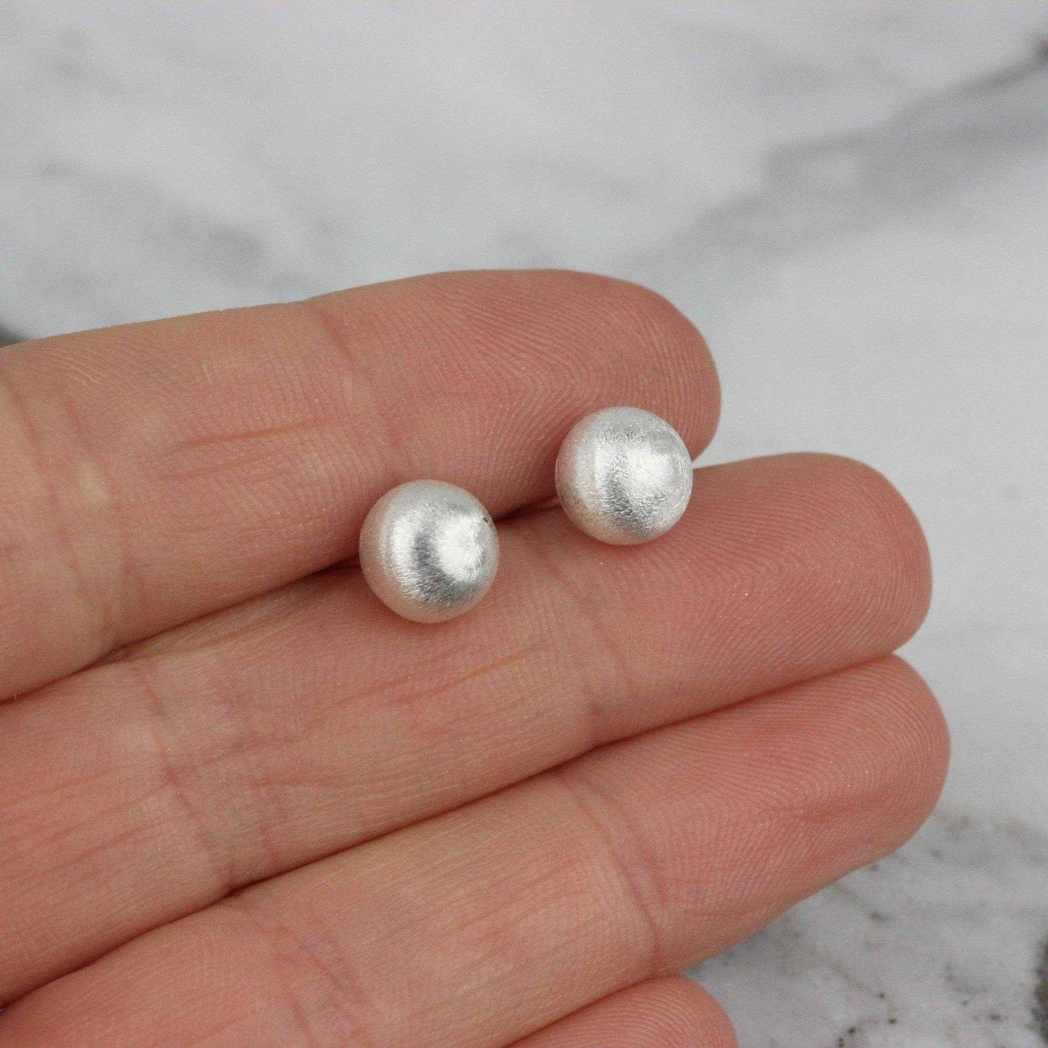 Sterling Silver 8mm Round Ball Brushed Matte Finish Silver Stud Earrings - STERLING SILVER DESIGNS